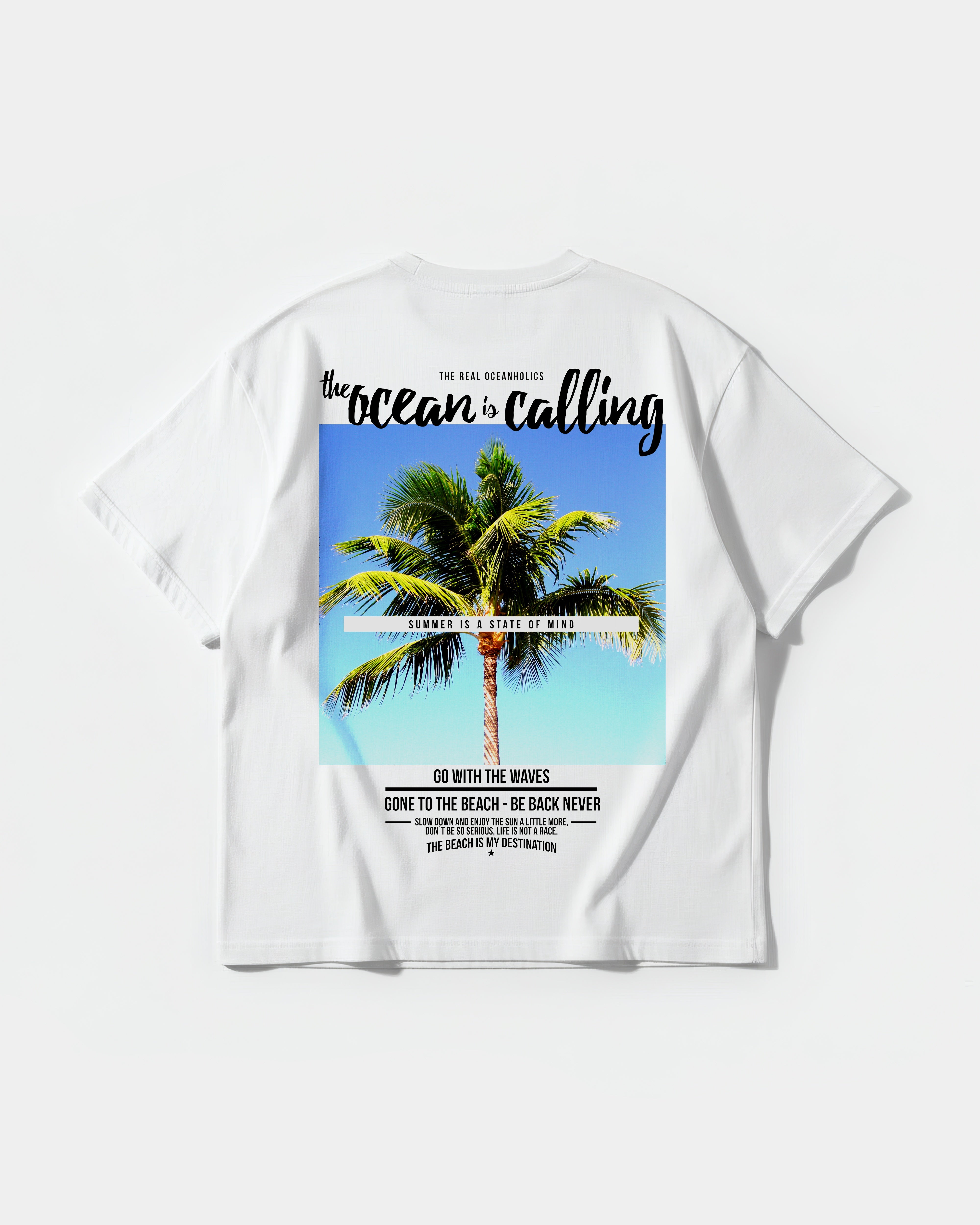 Camiseta Ocean Is Calling Big Back Oversize Basic Blanco