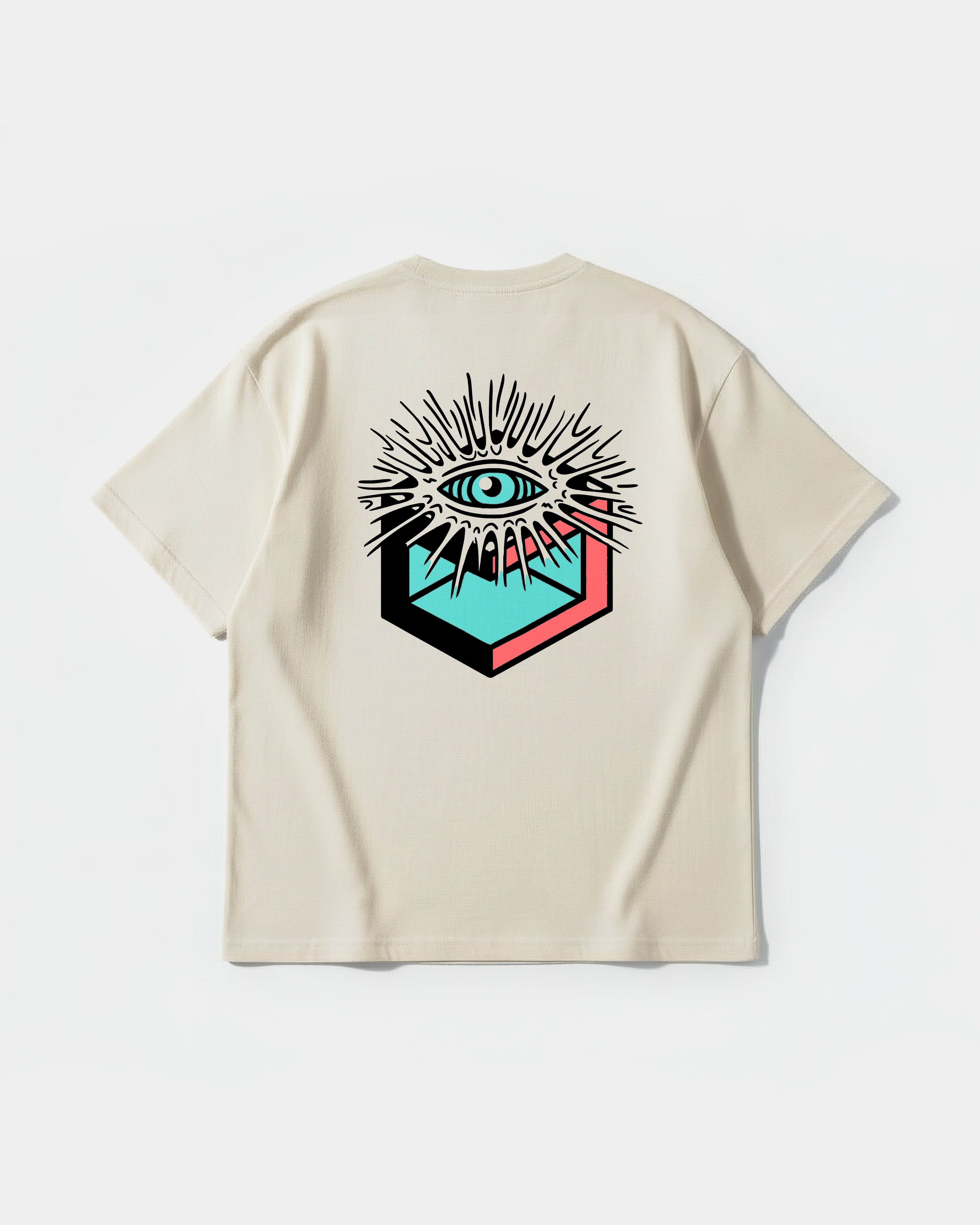 Camiseta Cubo Eyes Big Back Oversize Basic Beige