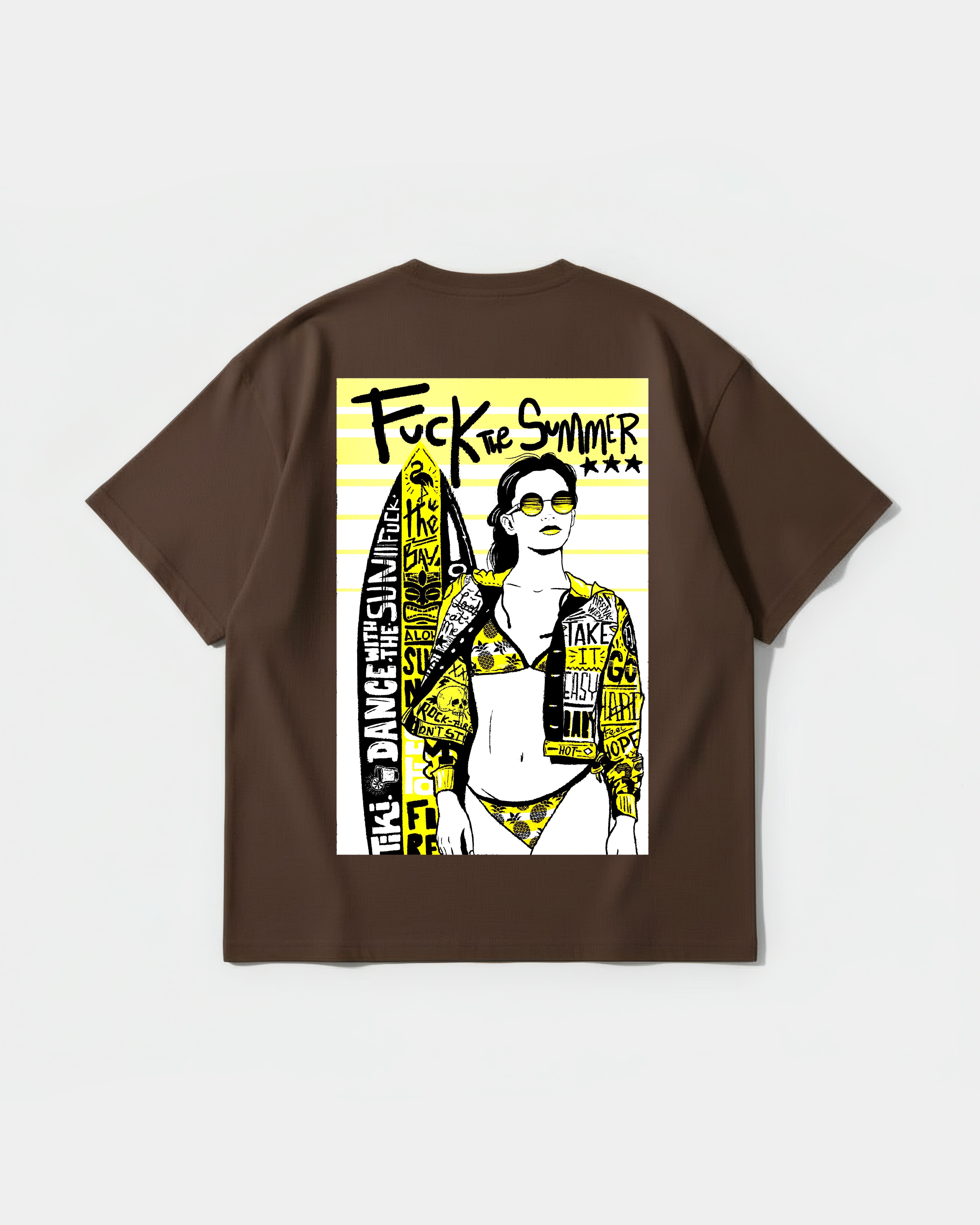Camiseta Fuck The Summer Big Back Oversize Basic Marron
