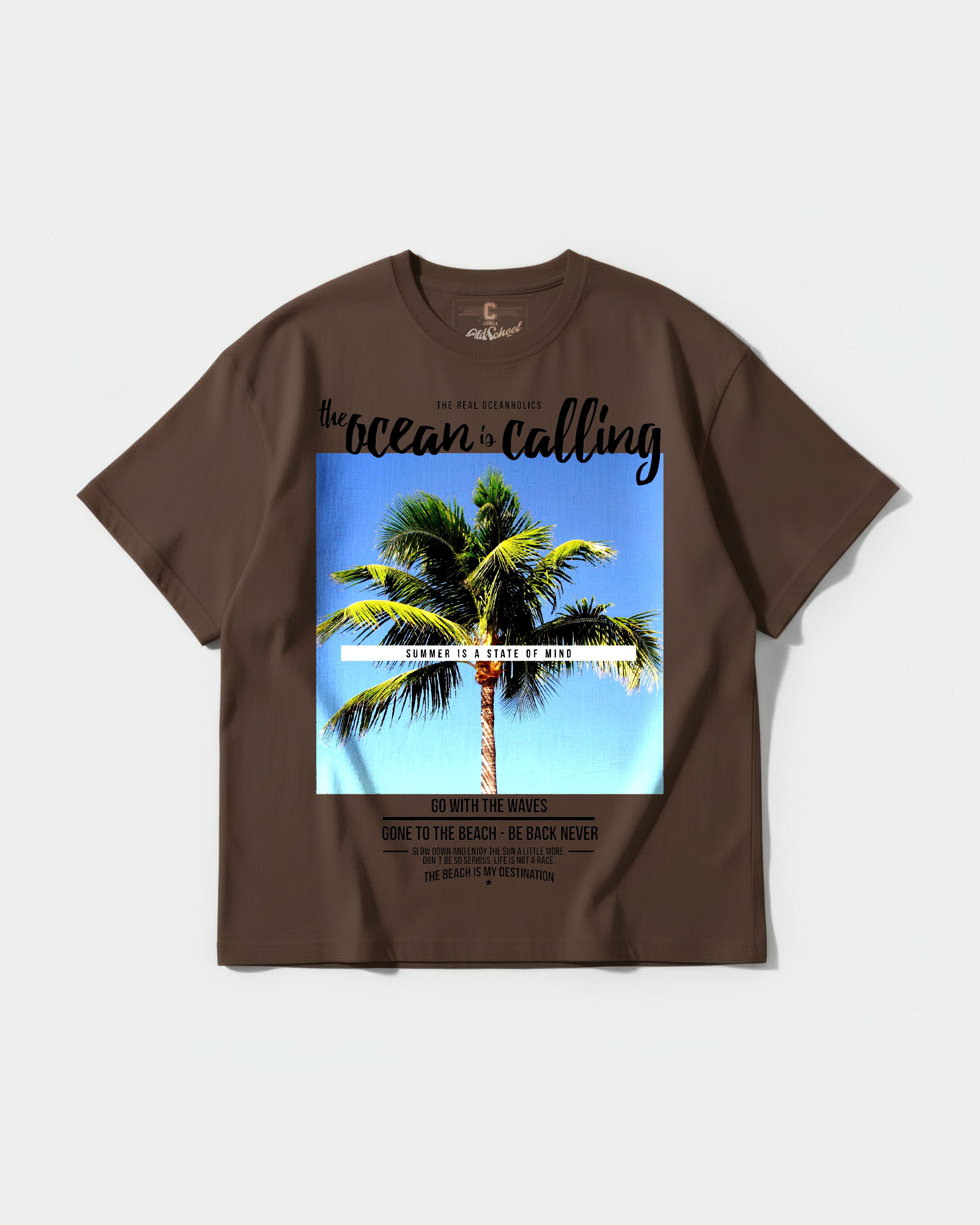 Camiseta Ocean Is Calling Big Front Oversize Basic Marron