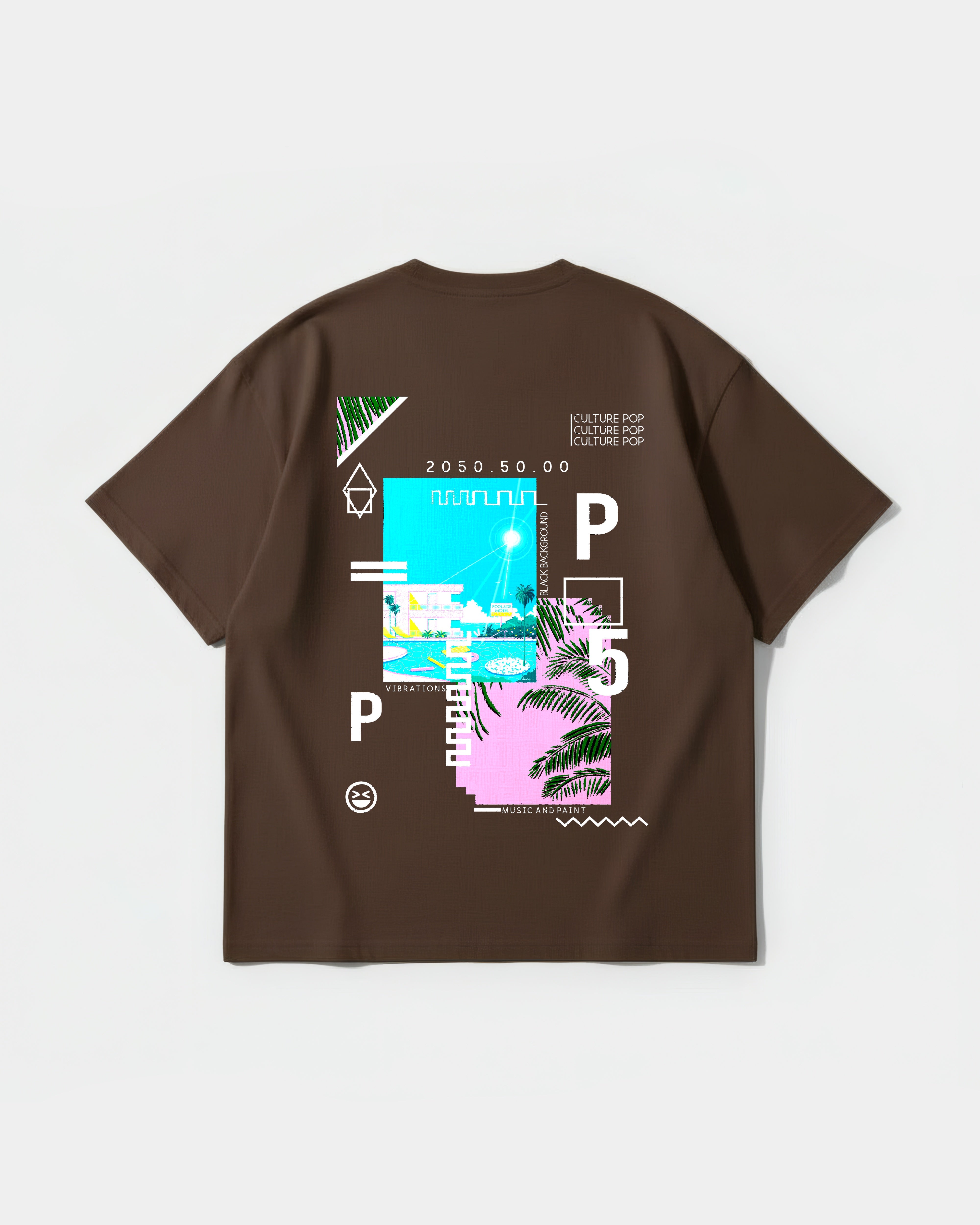 Camiseta Music Paint White Big Back Oversize Basic Marron