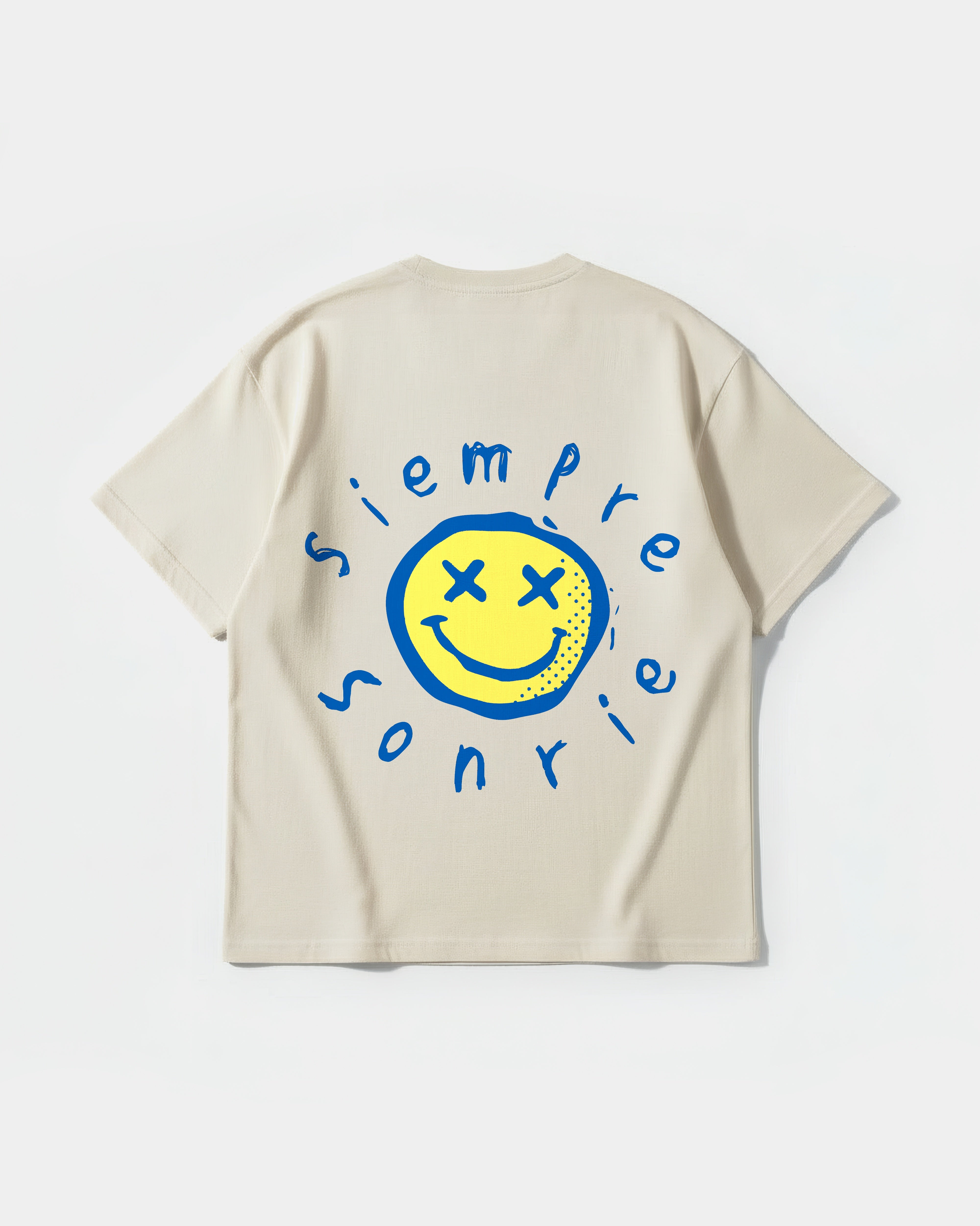 Camiseta Siempre Sonrie Big Front Oversize Basic Beige
