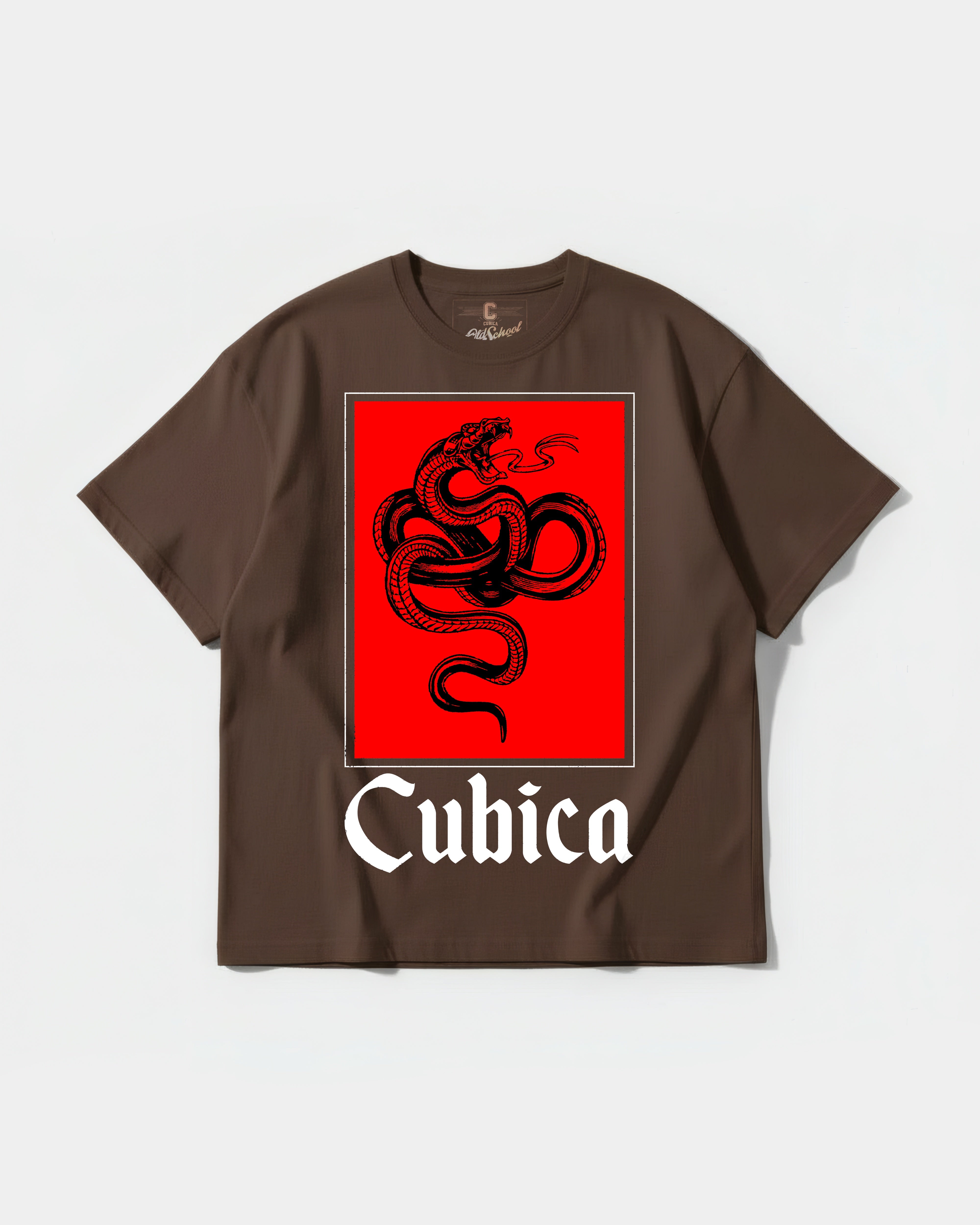Camiseta Cubica Snake White Big Front Oversize Basic Marron
