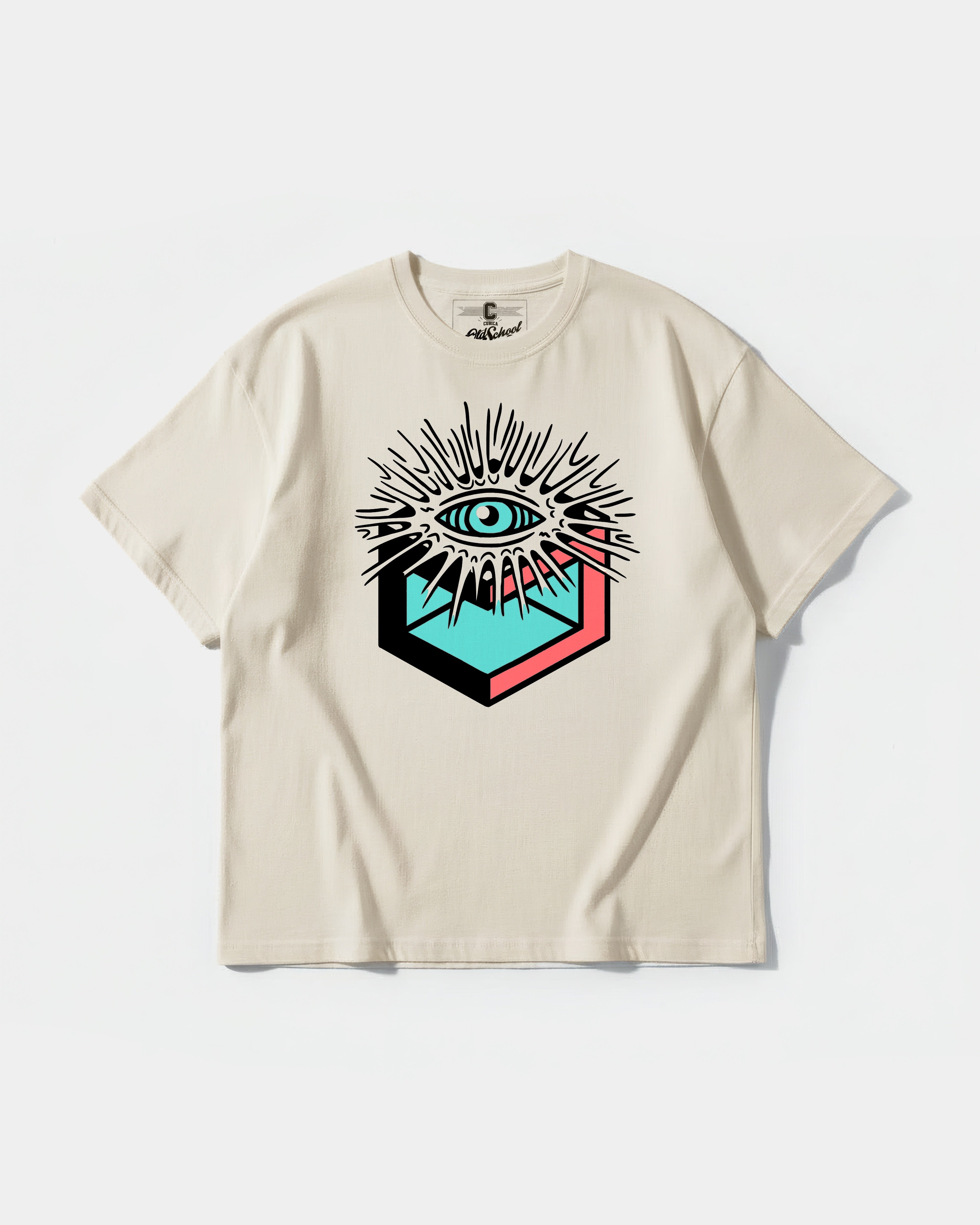 Camiseta Cubo Eyes Big Front Oversize Basic Beige