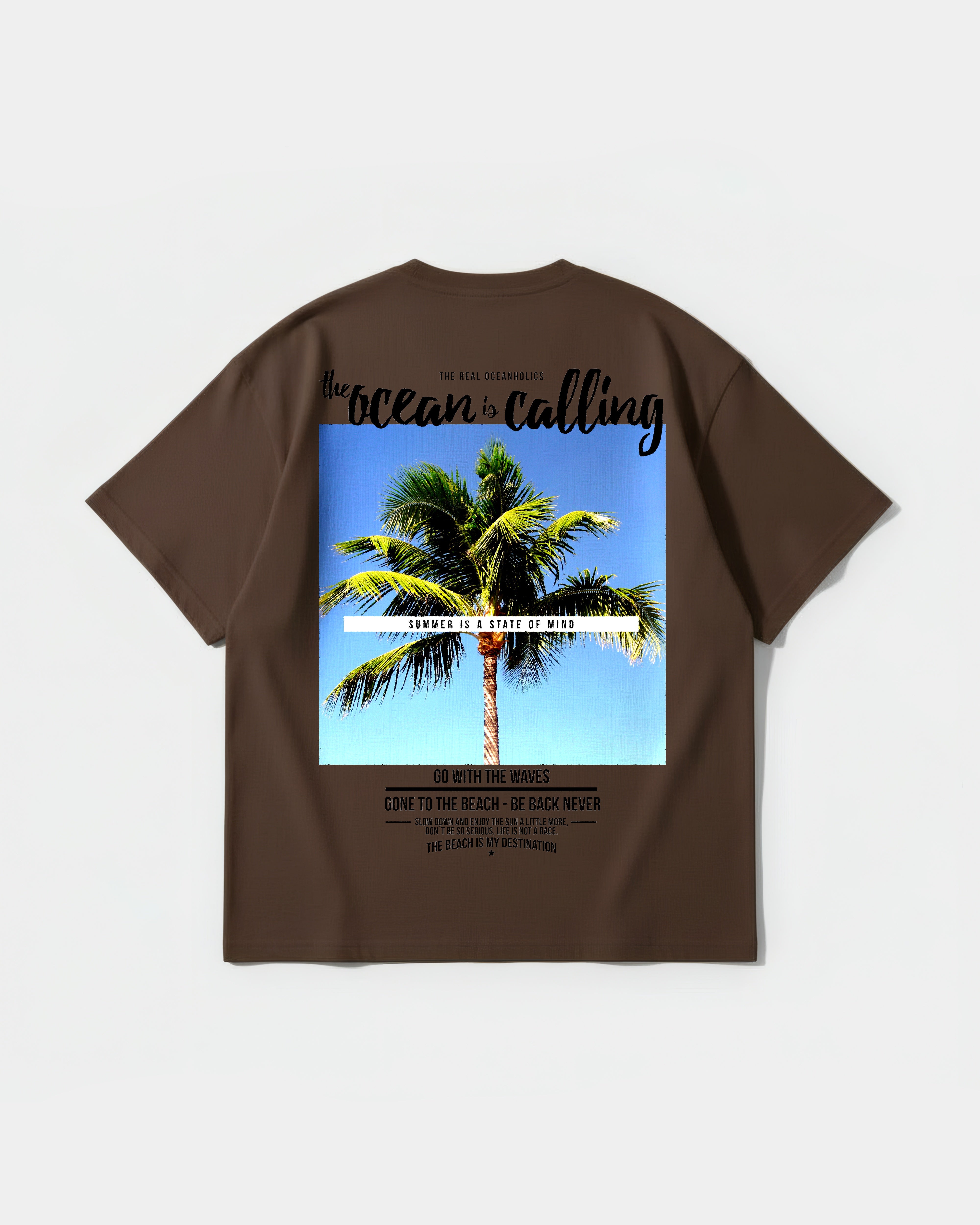 Camiseta Ocean Is Calling Big Back Oversize Basic Marron