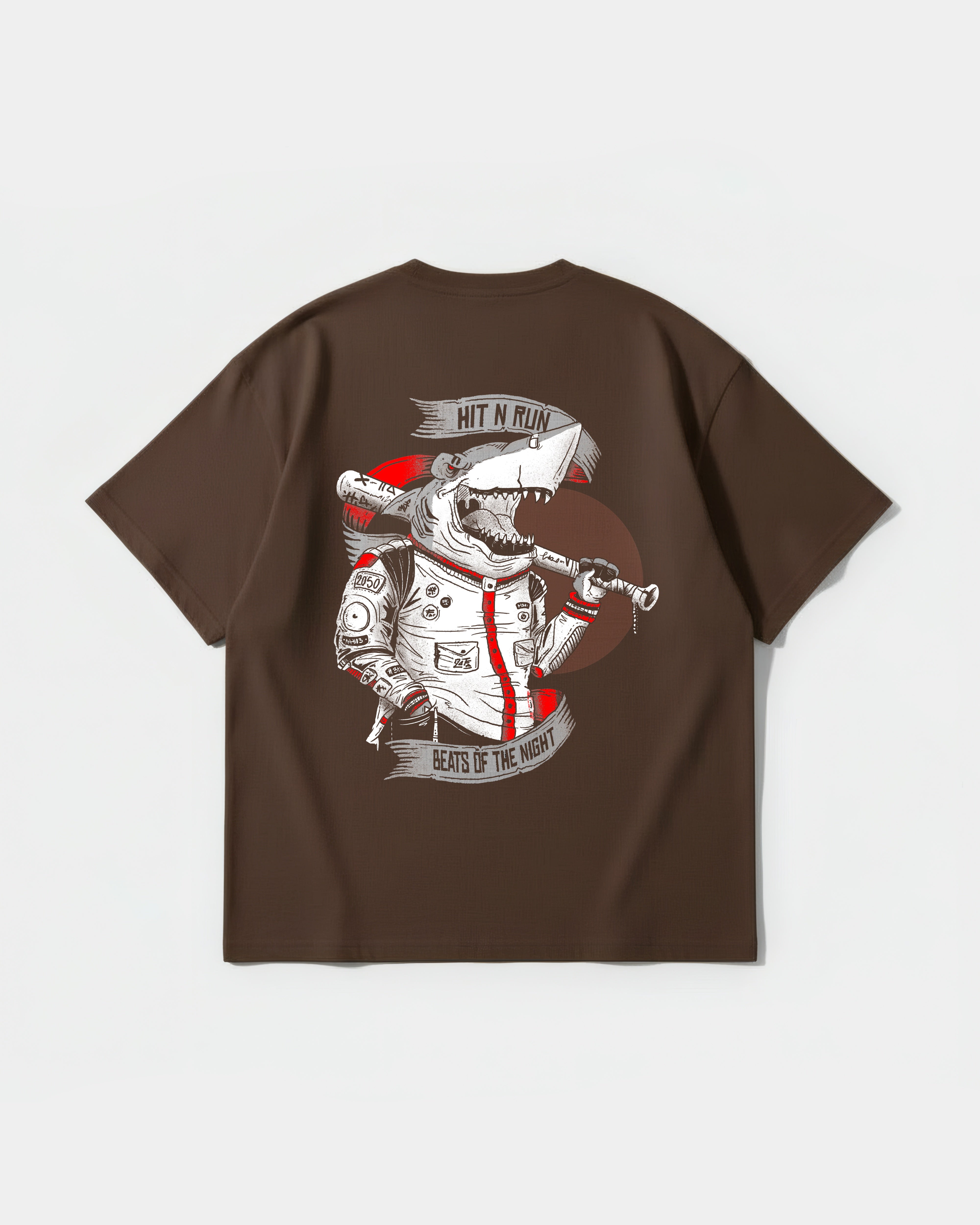 Camiseta Baseball Shark Big Back Oversize Basic Marron