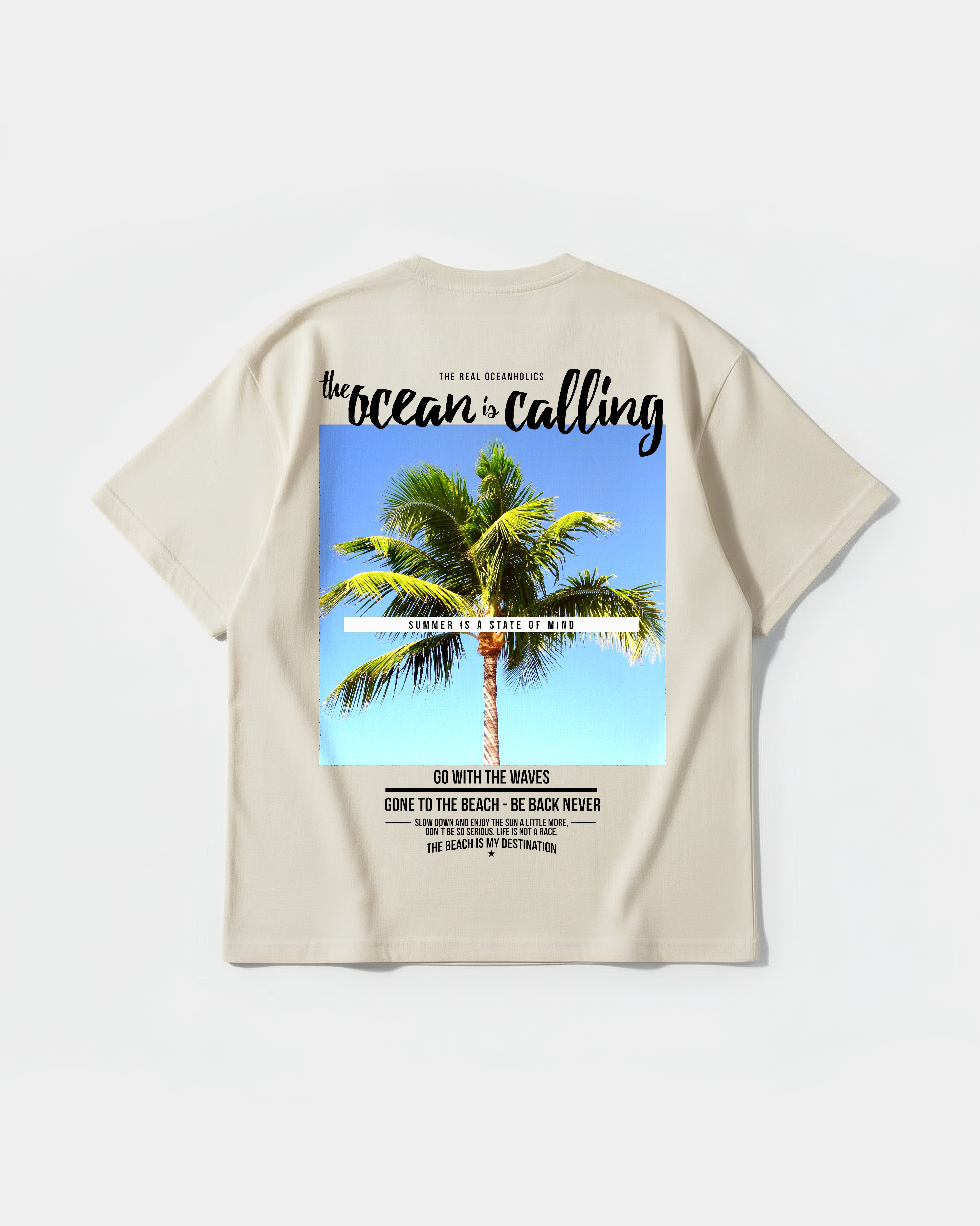 Camiseta Ocean Is Calling Big Back Oversize Basic Beige