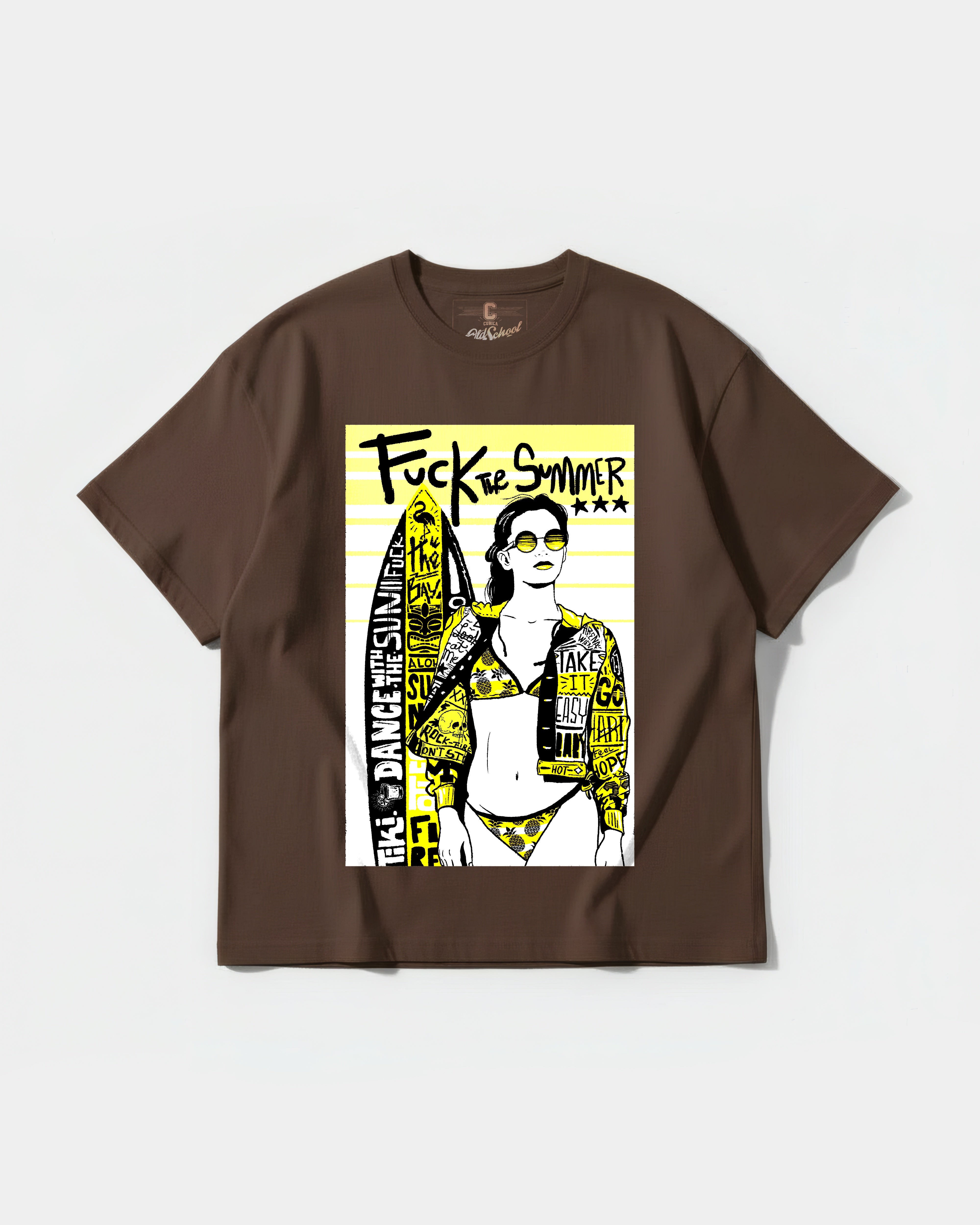 Camiseta Fuck The Summer Big Front Oversize Basic Marron