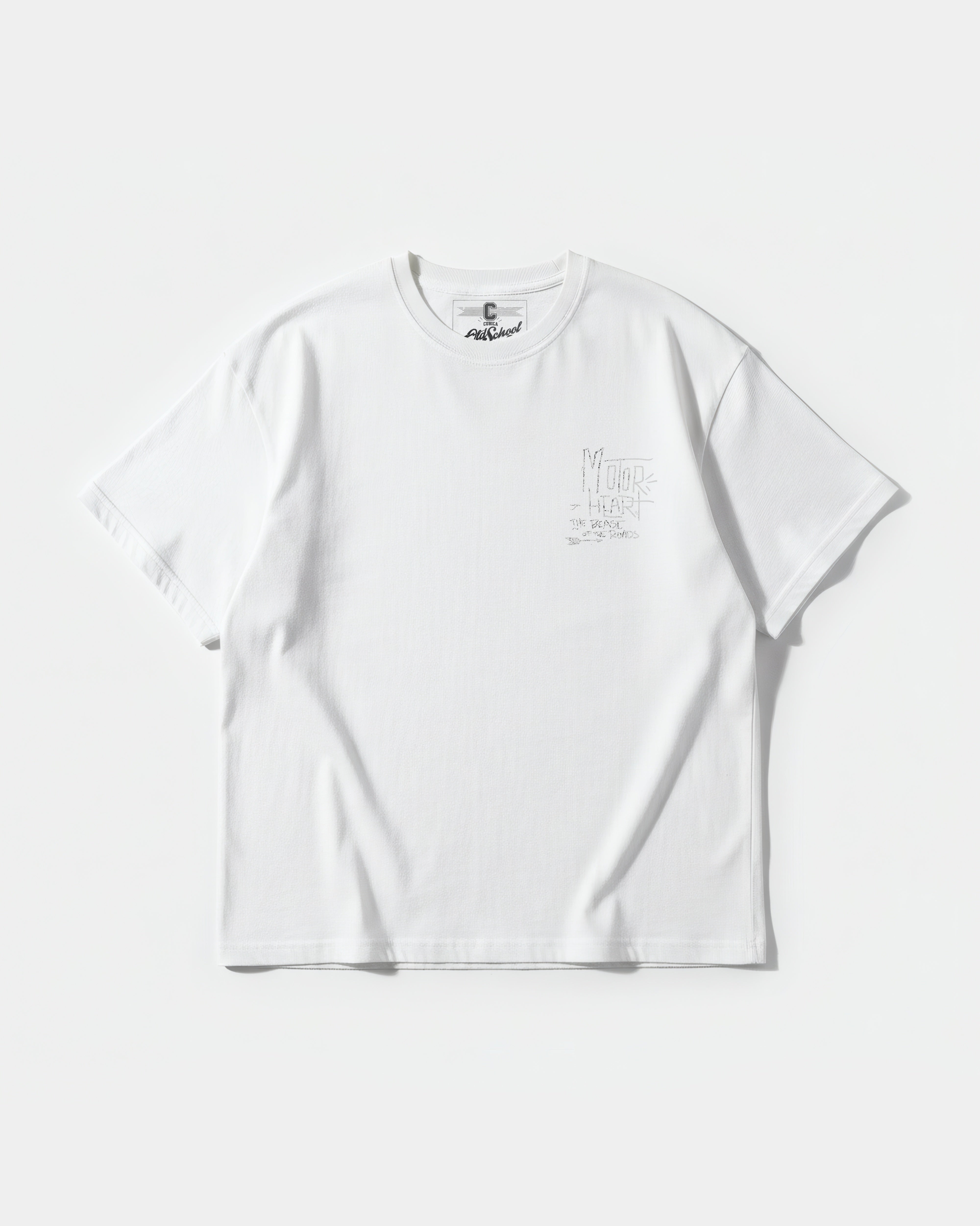 Camiseta Motor Heart White Pocket Front Oversize Basic Blanco