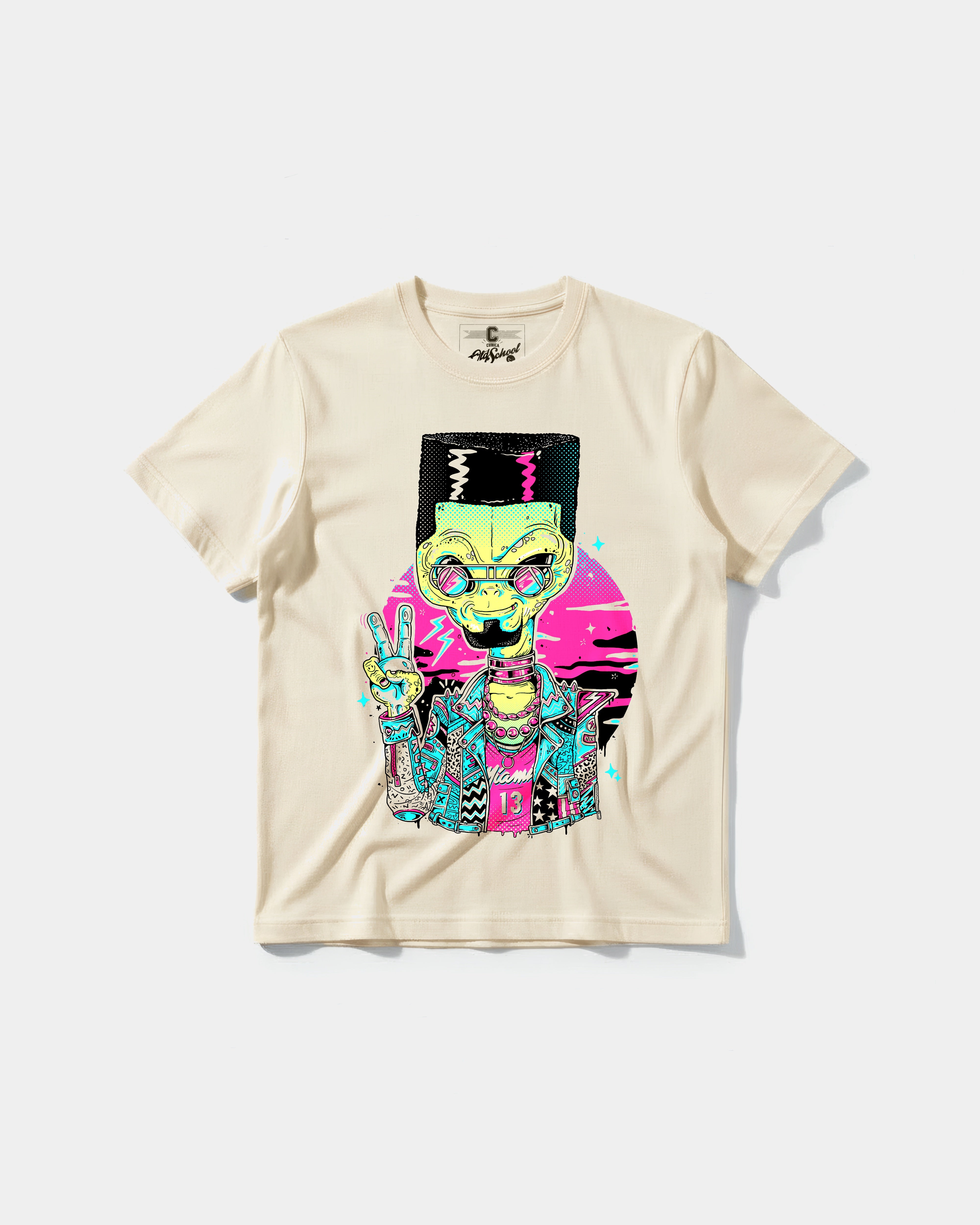 Camiseta Alien In Miami Big Front Regular Basic Beige