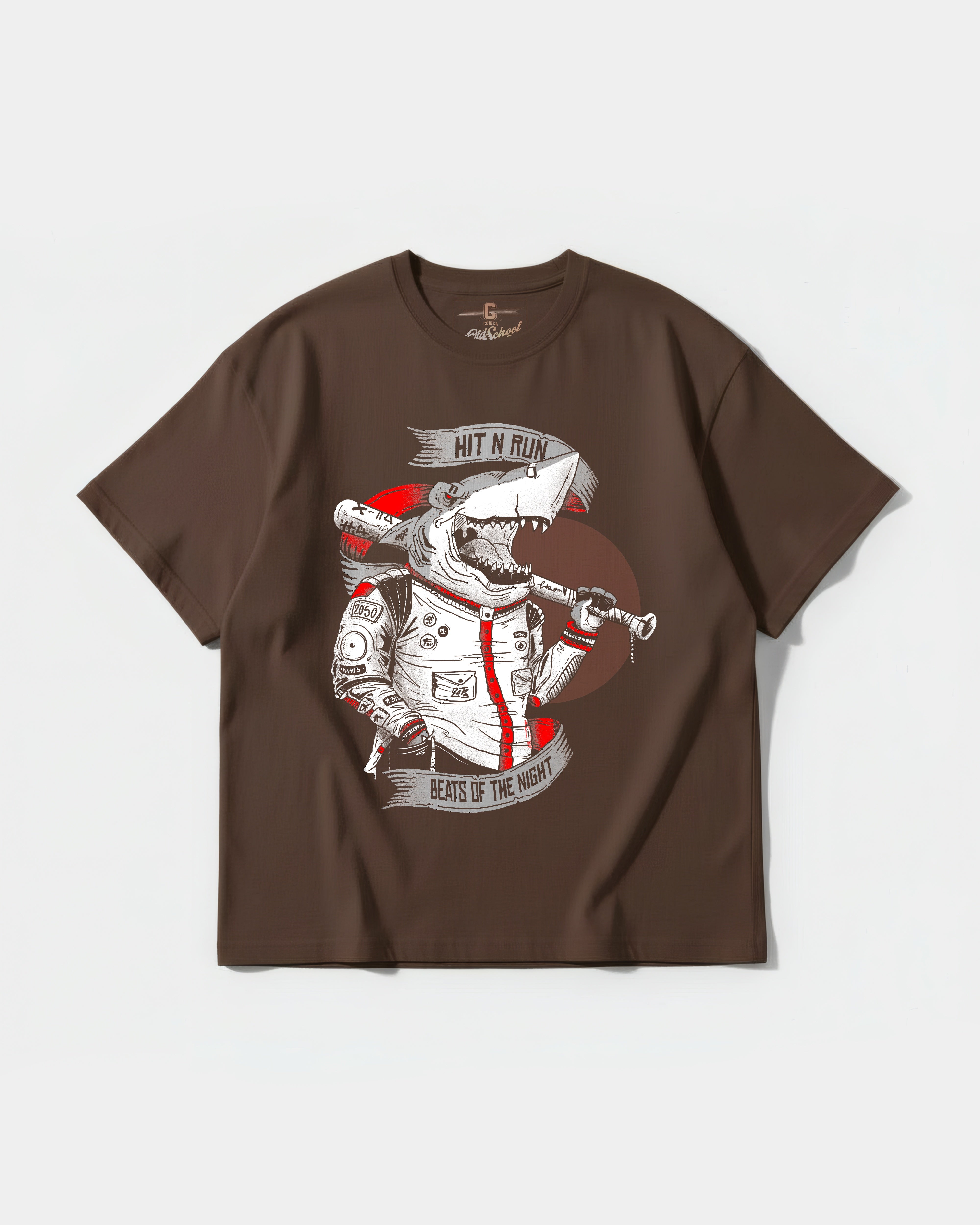 Camiseta Baseball Shark Big Front Oversize Basic Marron