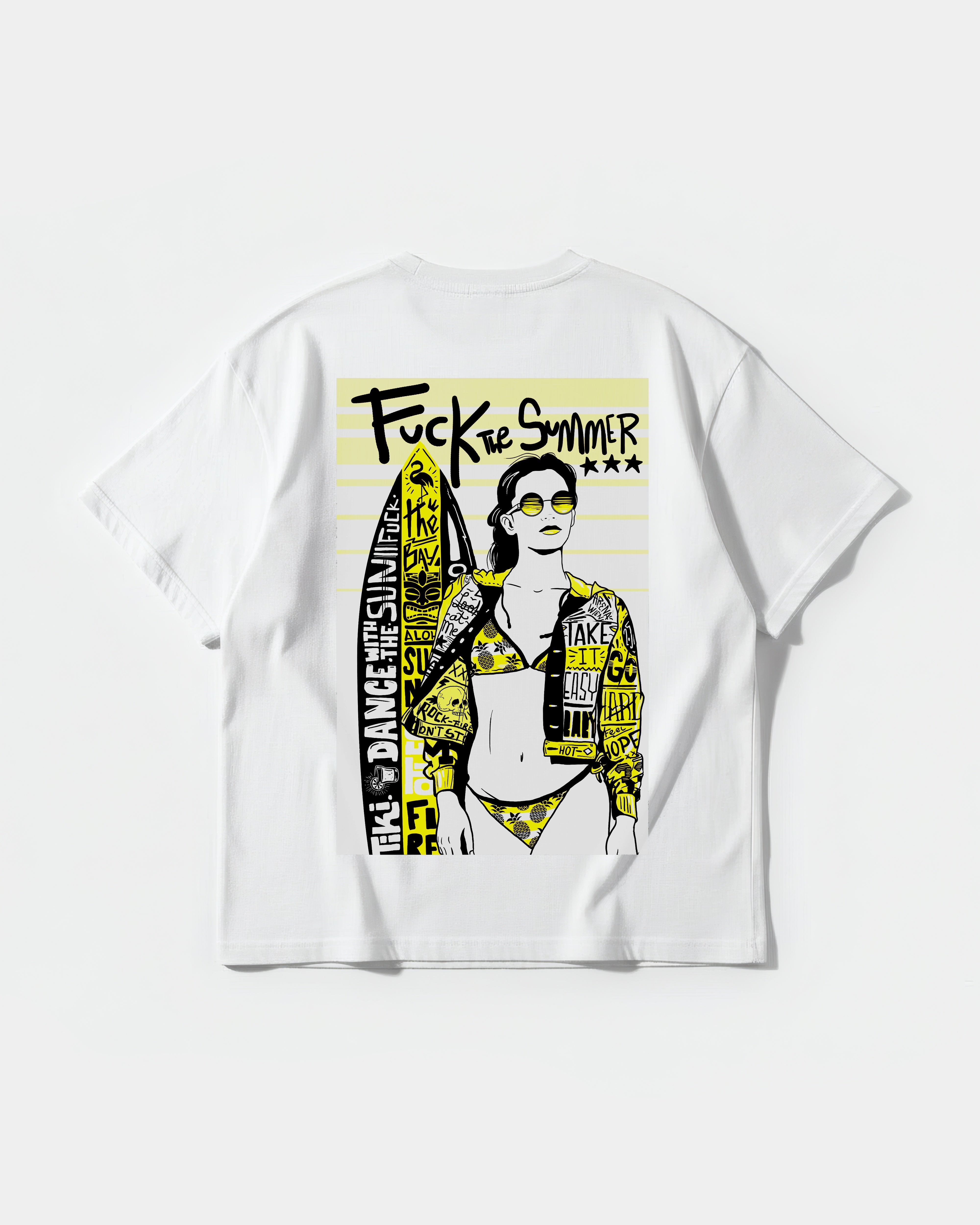 Camiseta Fuck The Summer Big Back Oversize Basic Blanco