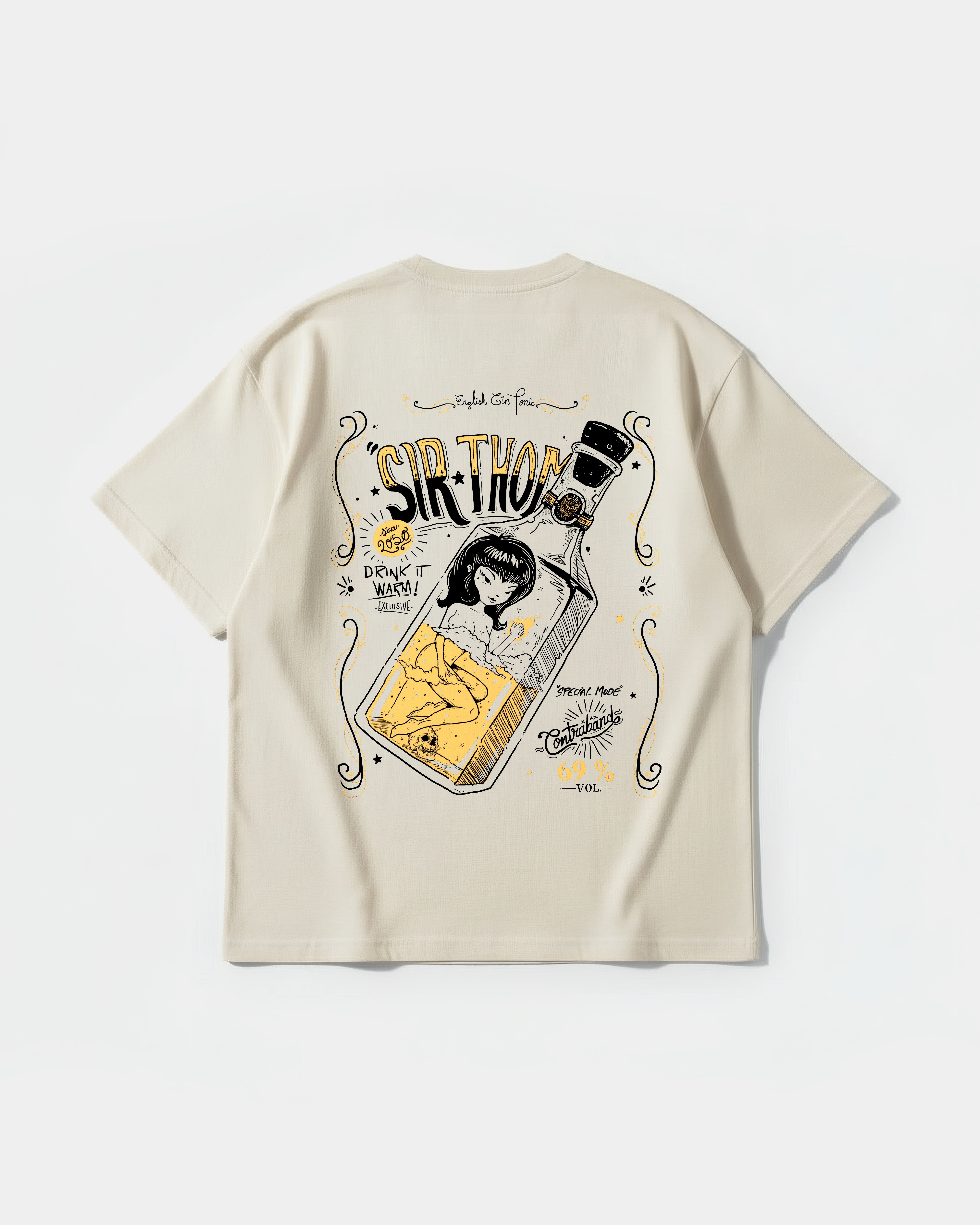 Camiseta Cubica Drinks Pocket Front Oversize Basic Beige