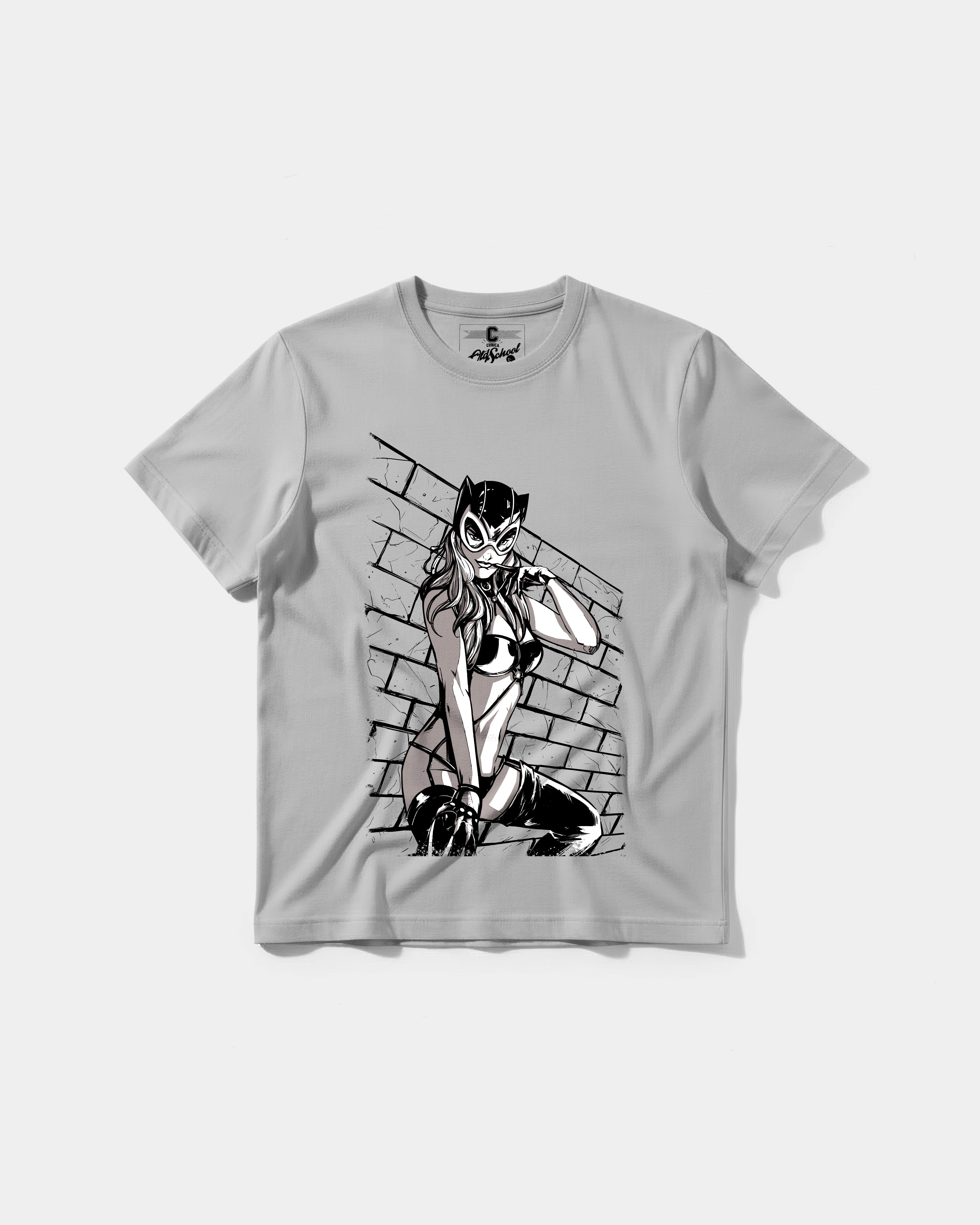 Camiseta Sexy Cat Big Front Regular Basic Gris