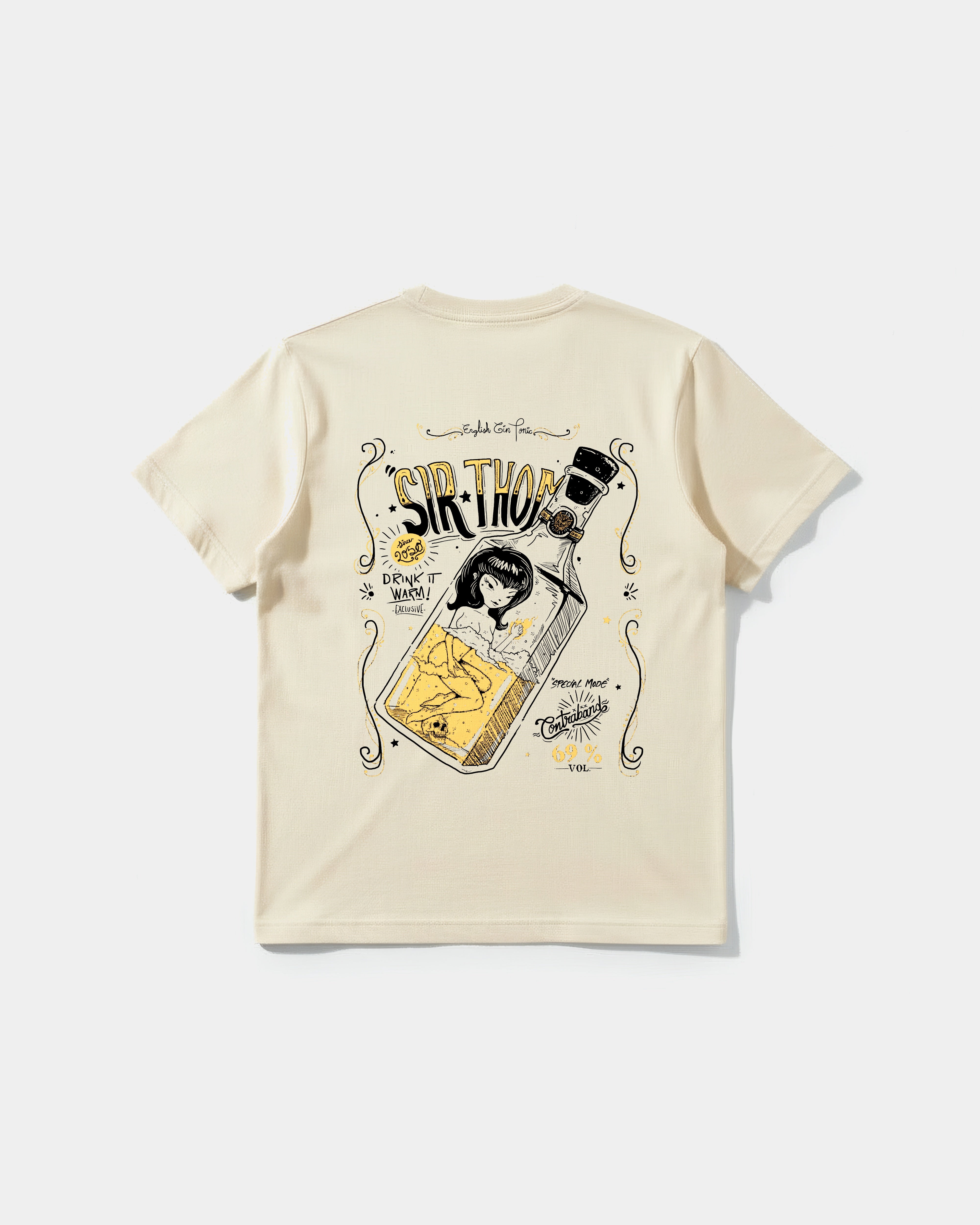 Camiseta Cubica Drinks Pocket Front Regular Basic Beige