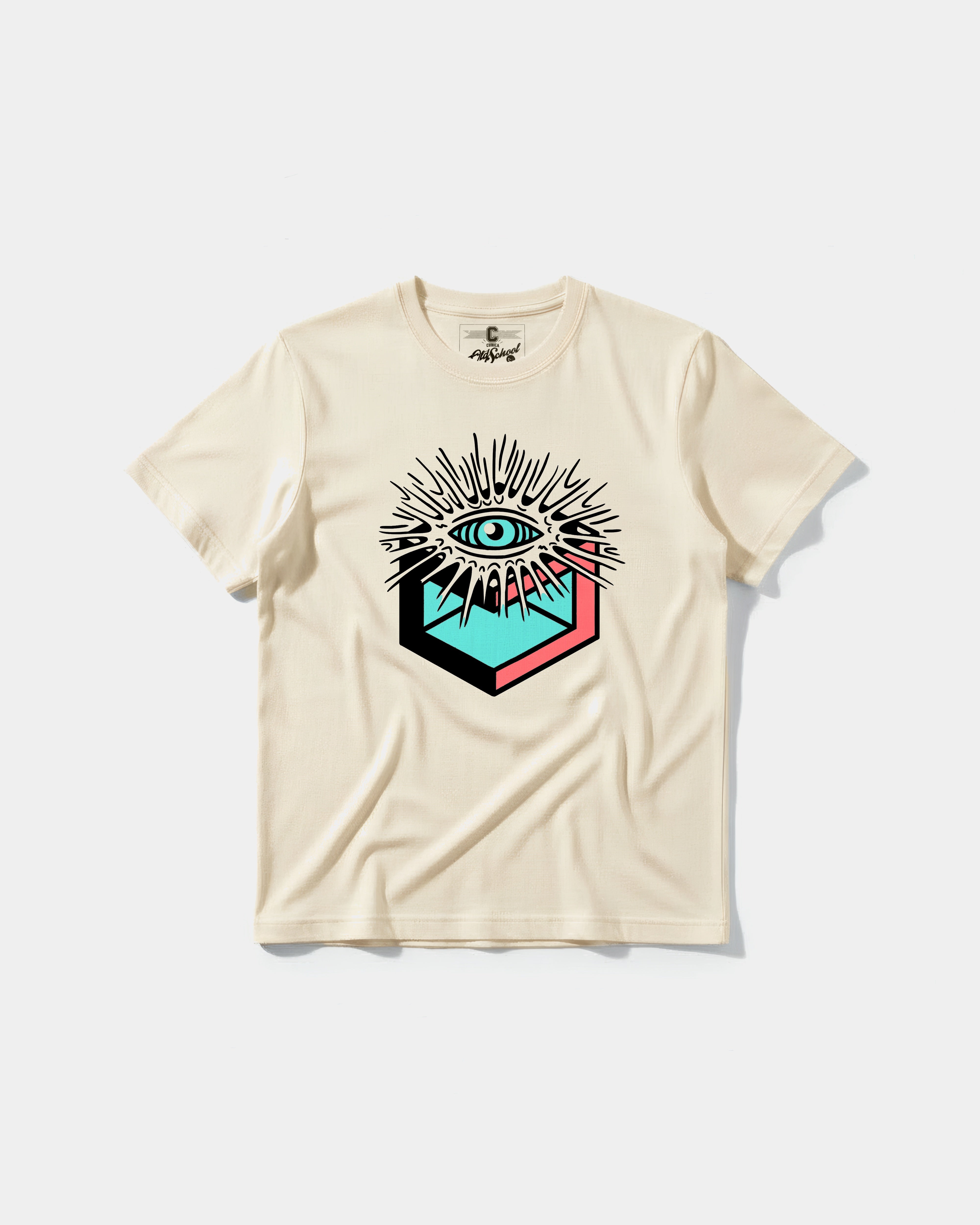Camiseta Cubo Eyes Big Front Regular Basic Beige