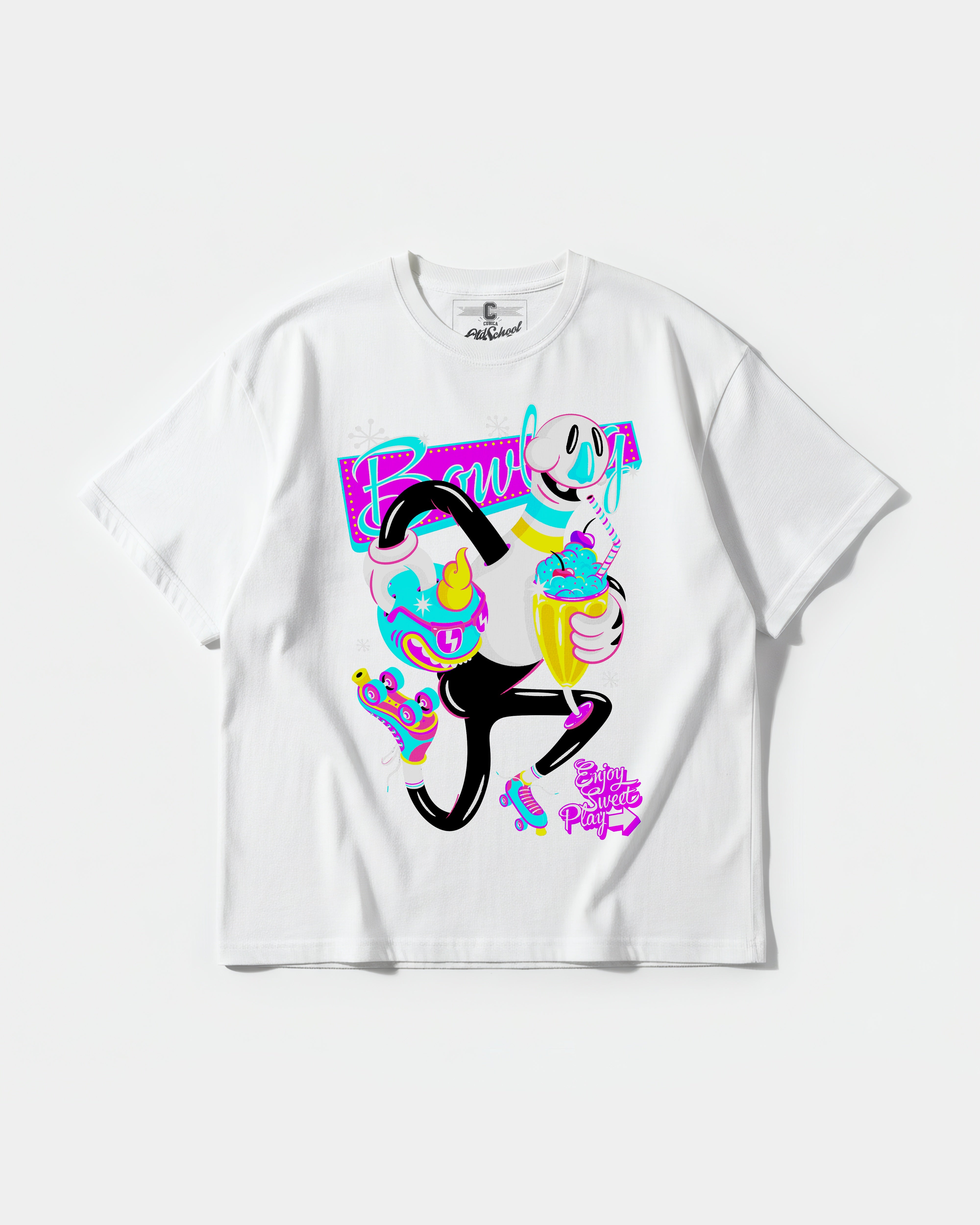 Camiseta Enjoy Sweet Play Big Front Oversize Basic Blanco
