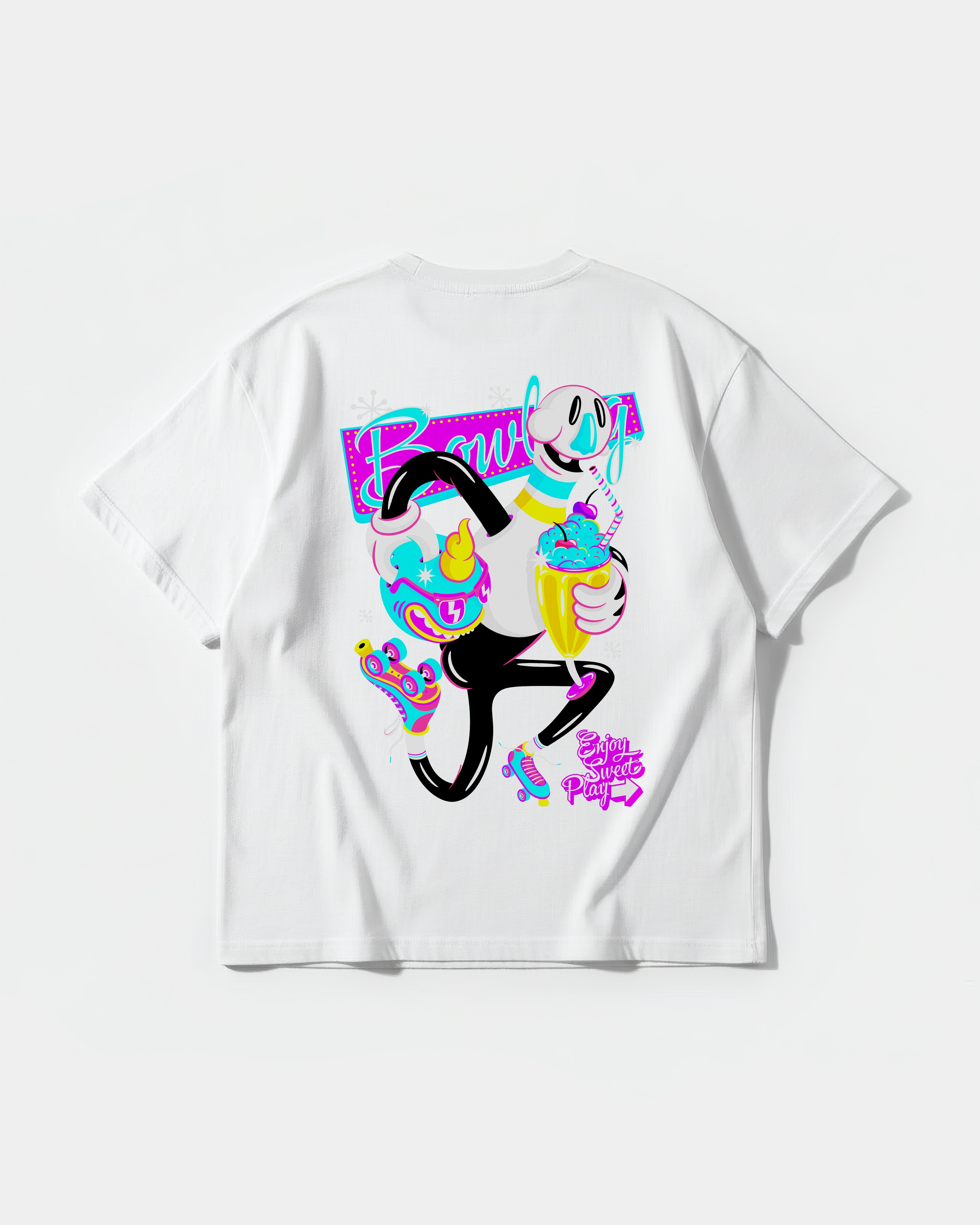 Camiseta Enjoy Sweet Play Big Back Oversize Basic Blanco