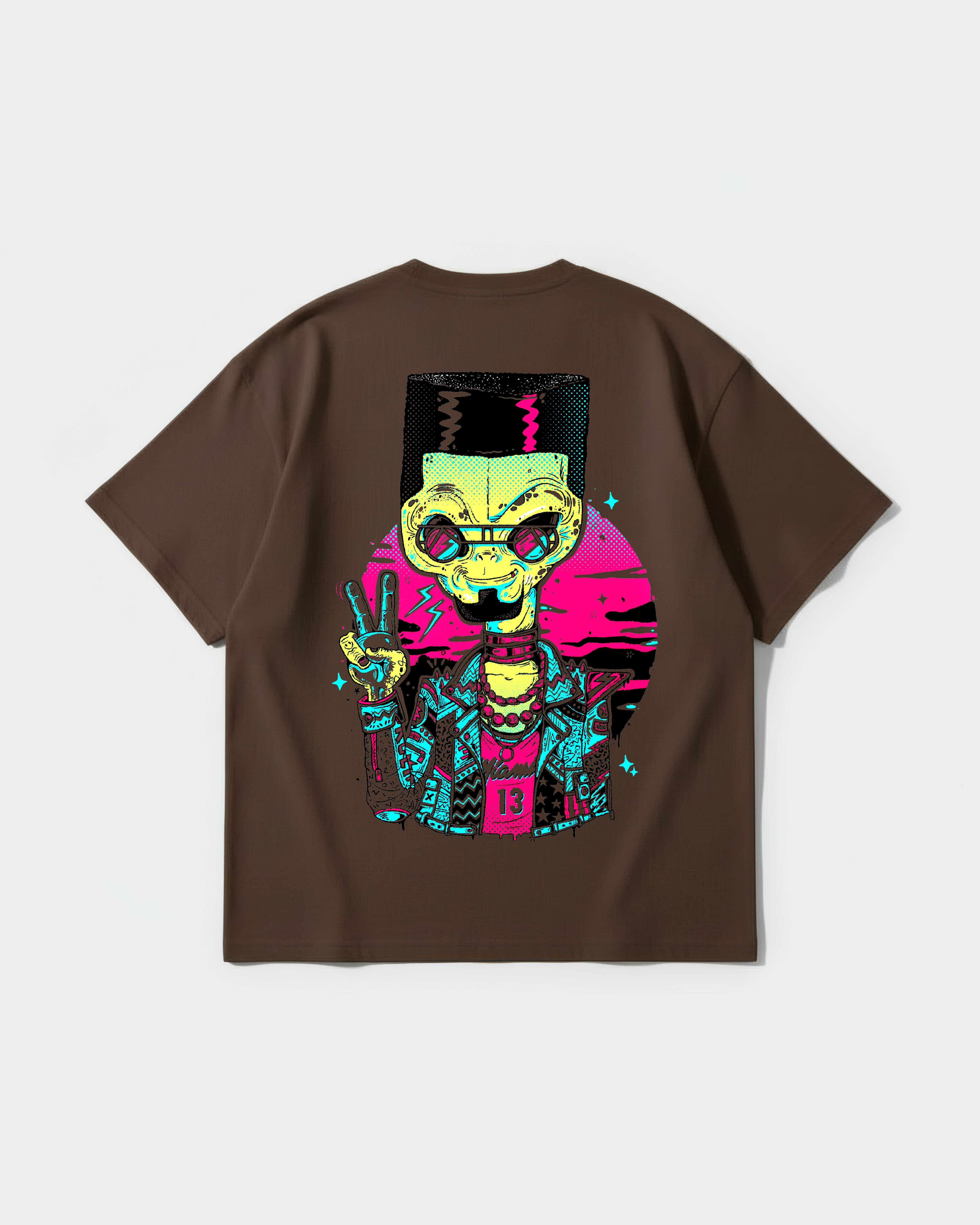 Camiseta Alien In Miami Big Back Oversize Basic Marron