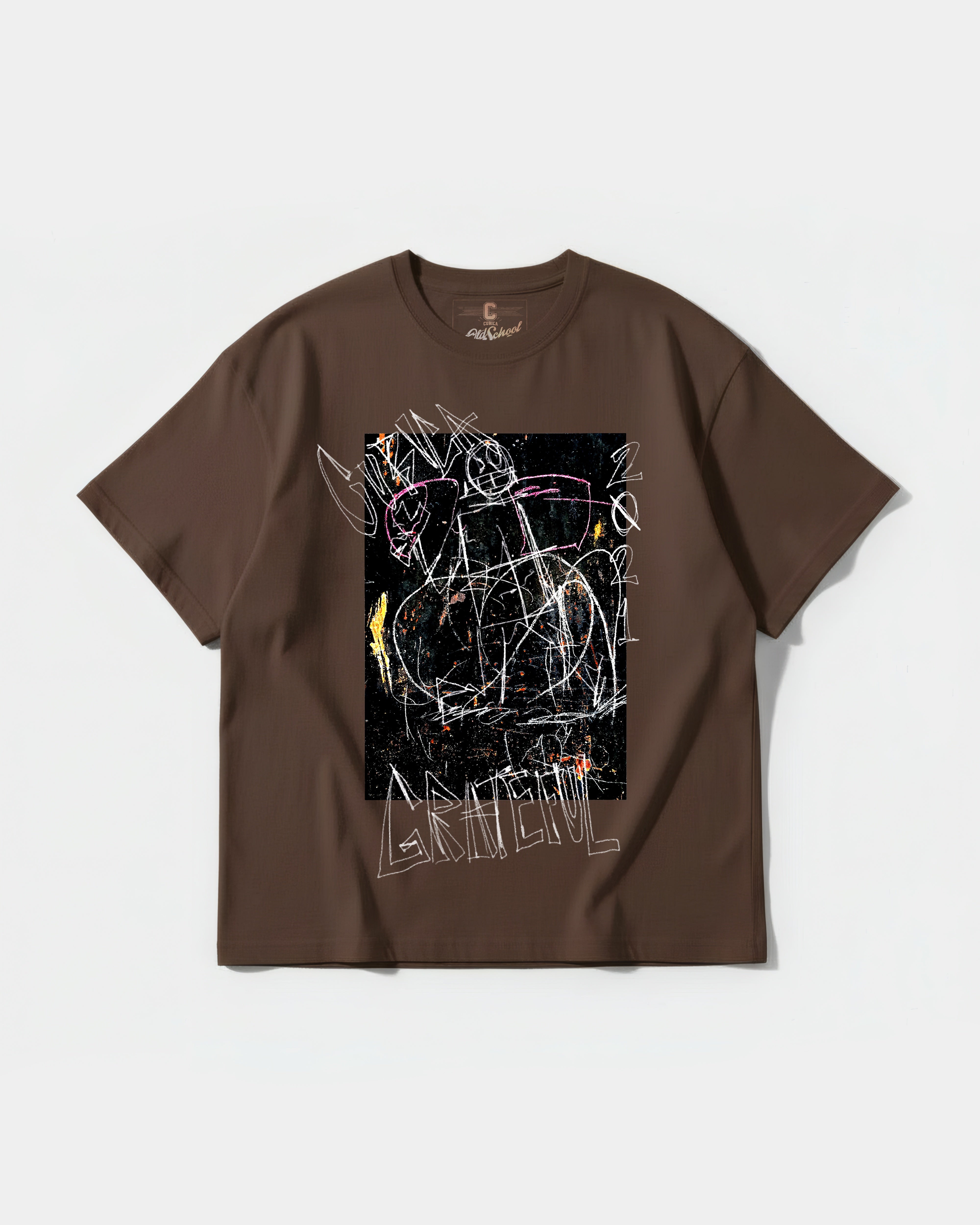 Camiseta Cubica Grateful Big Front Oversize Basic Marron