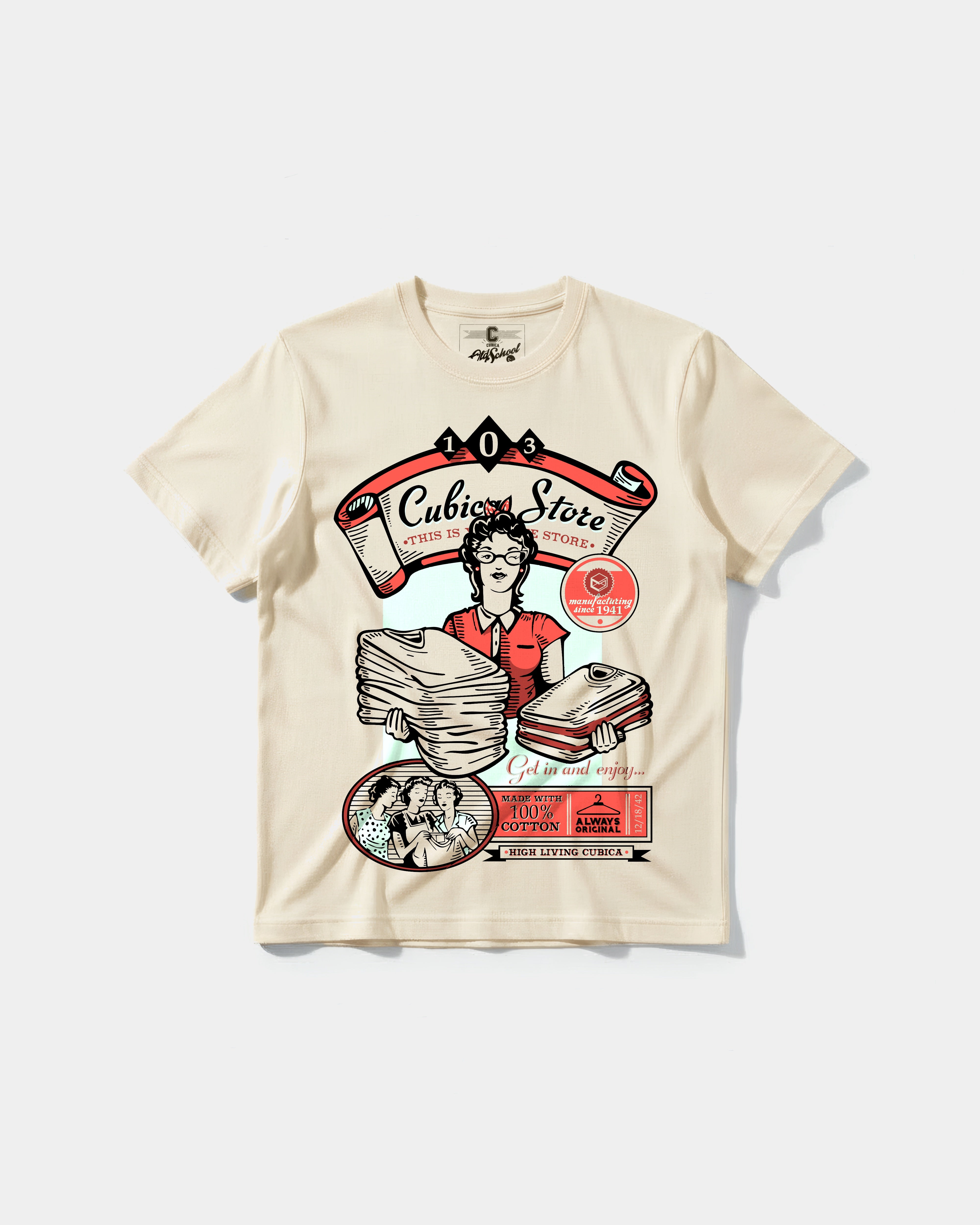 Camiseta Cubica Store Big Front Regular Basic Beige