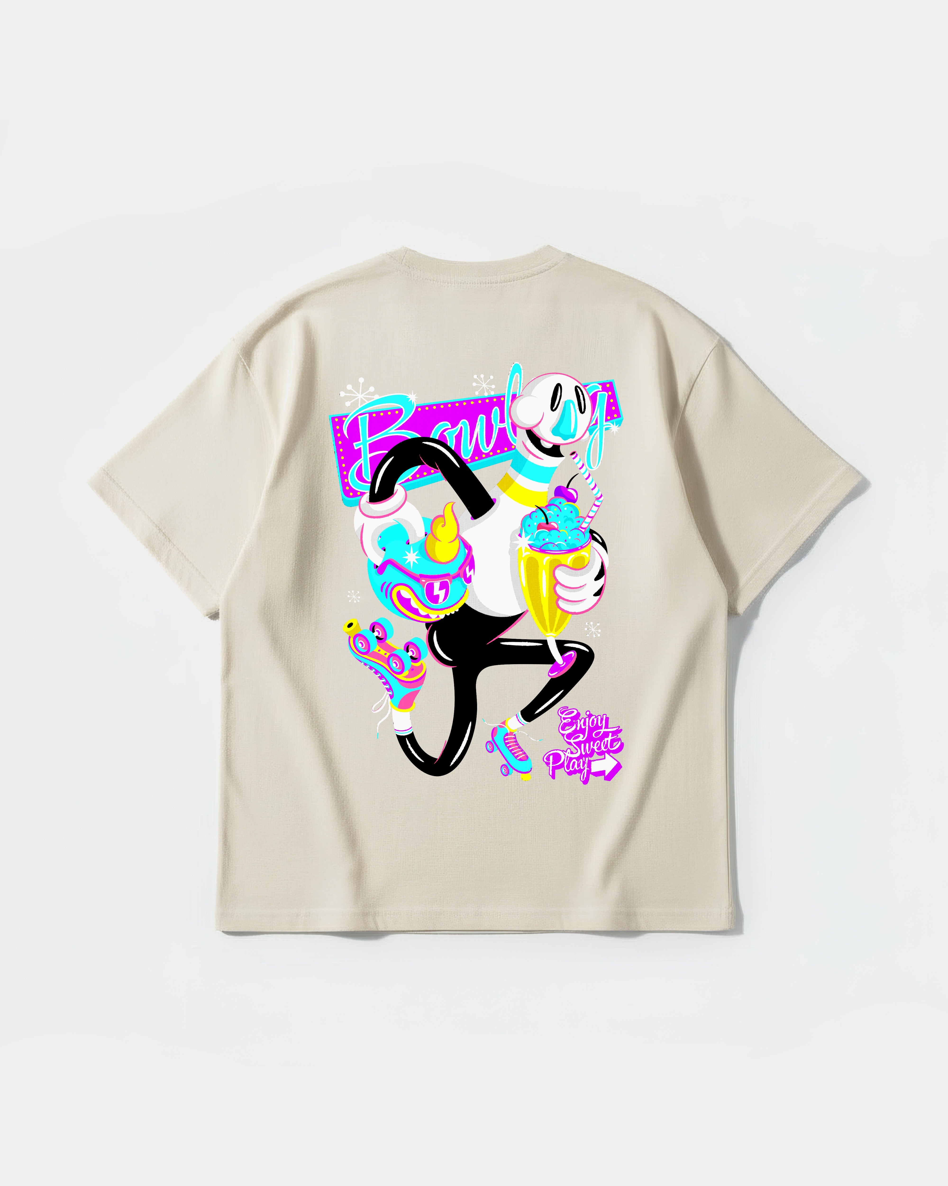 Camiseta Enjoy Sweet Play Big Back Oversize Basic Beige