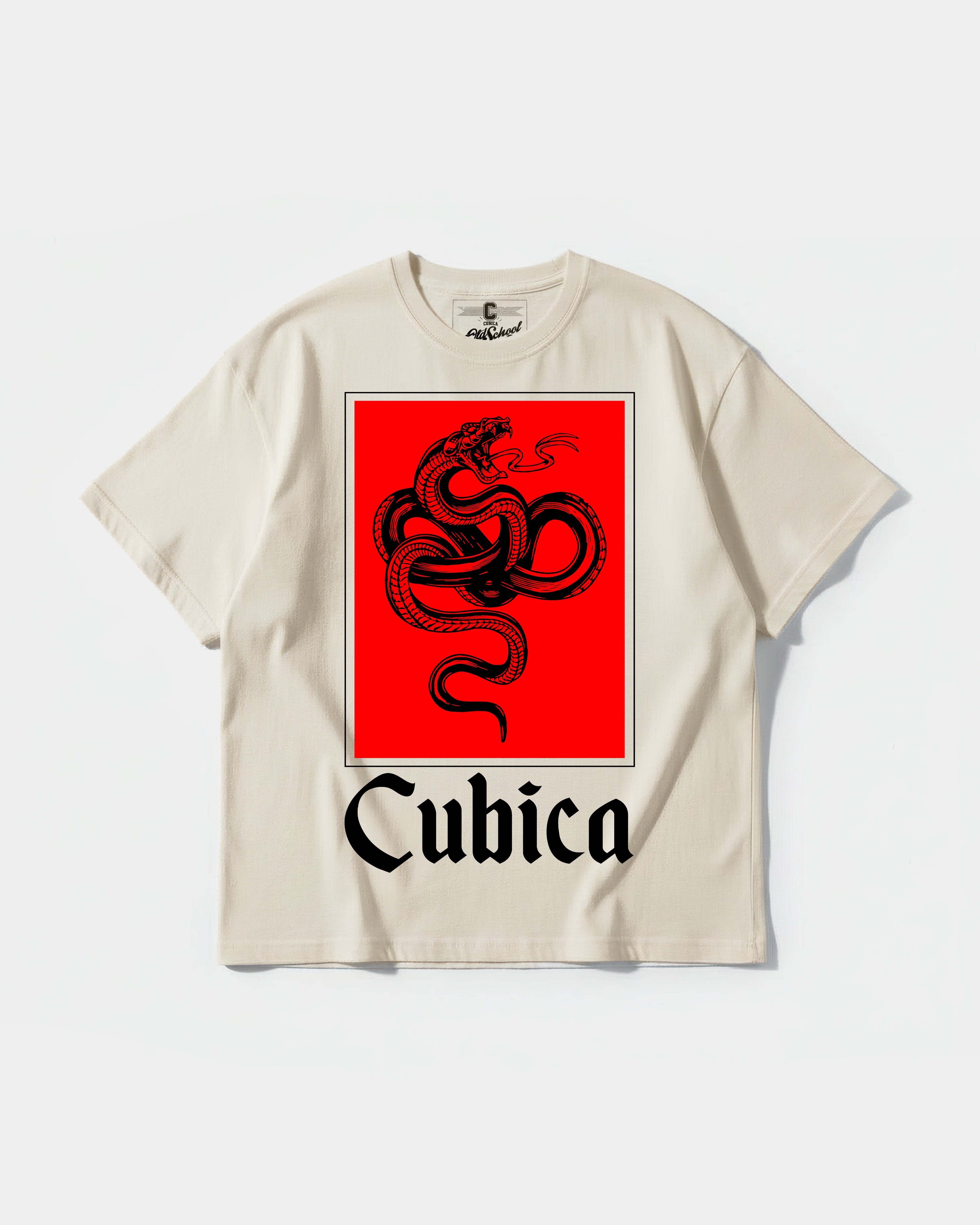 Camiseta Cubica Snake White Big Front Oversize Basic Beige