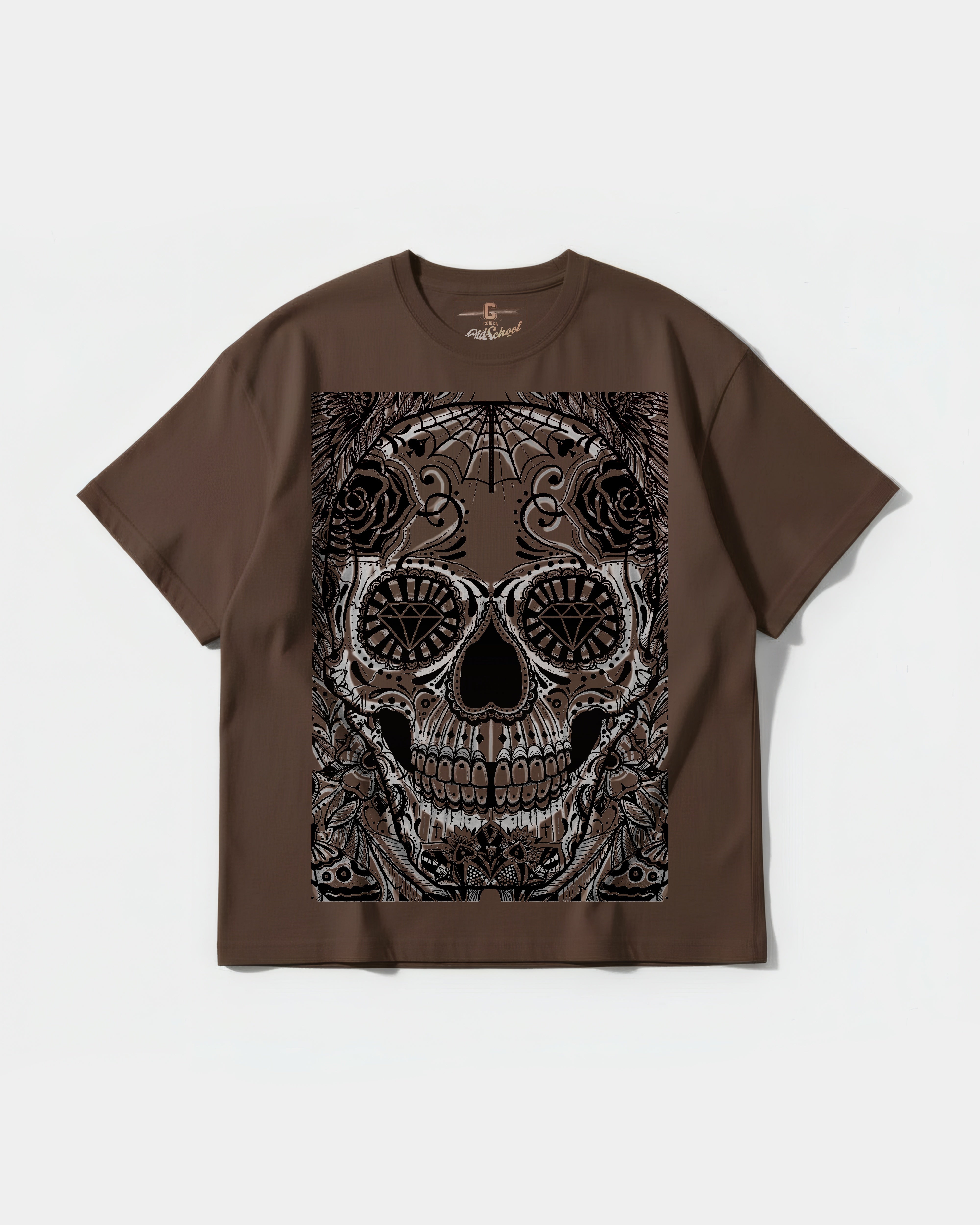 Camiseta Catrina Big Front Oversize Basic Marron