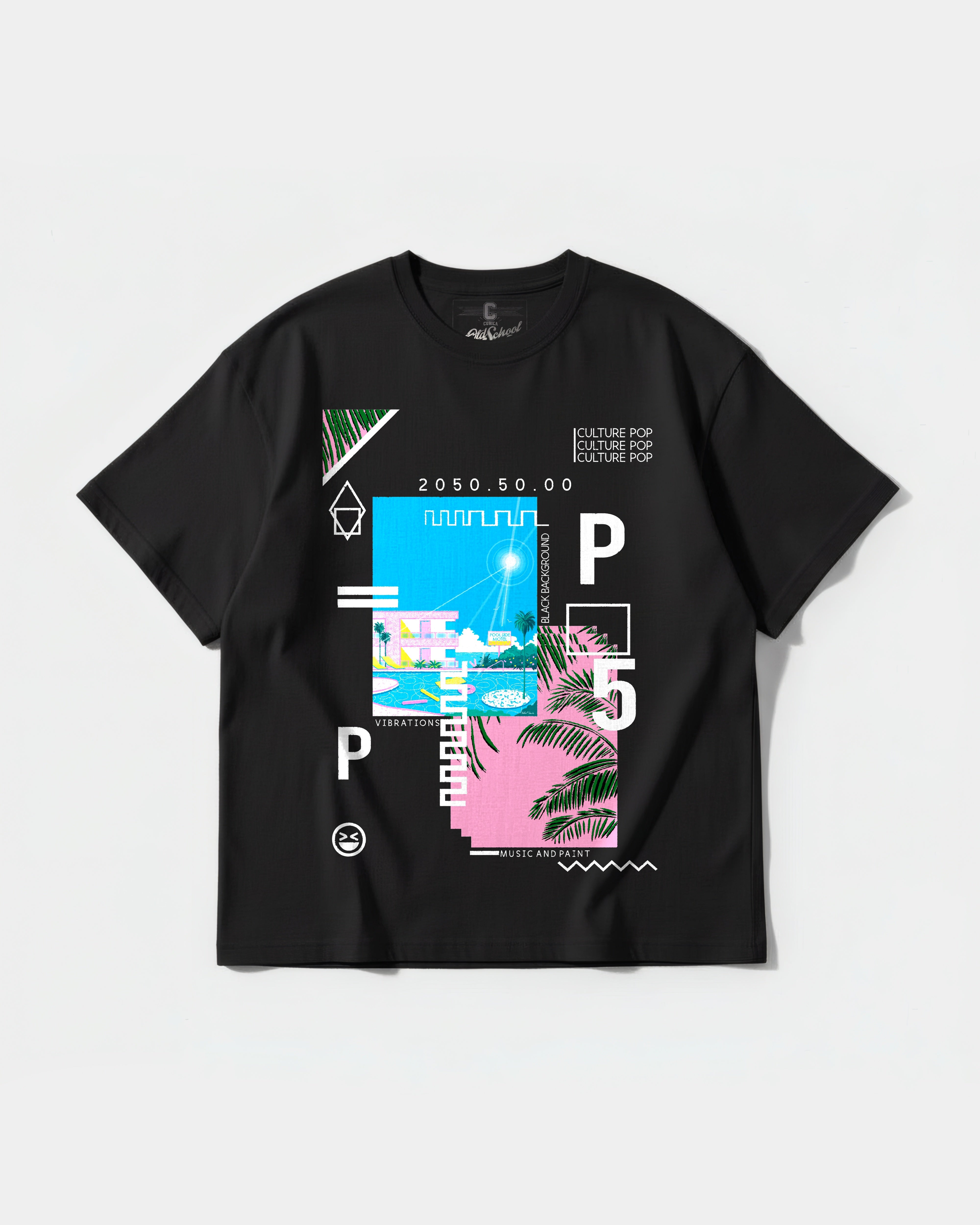 Camiseta Music Paint White Big Front Oversize Basic Negro