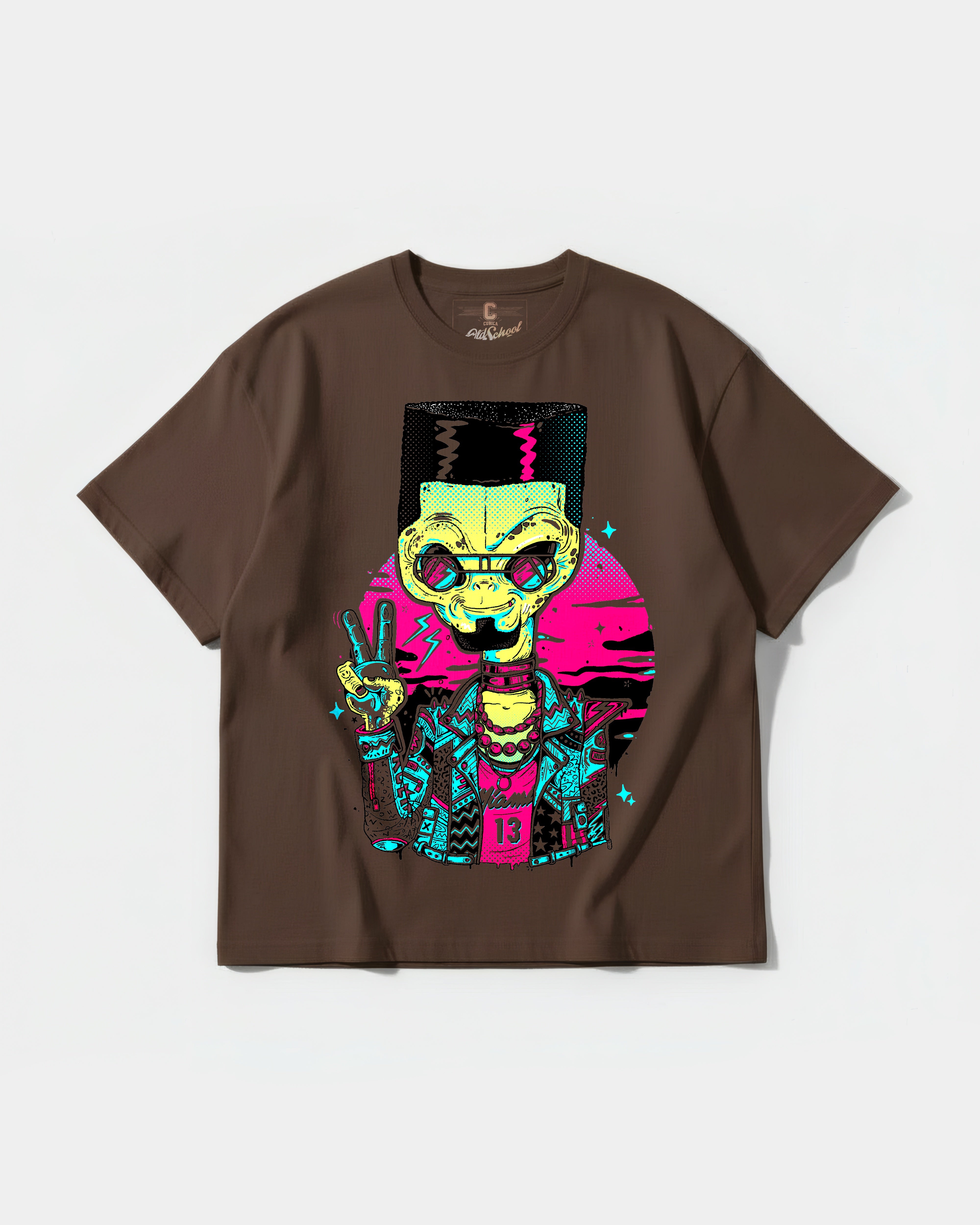 Camiseta Alien In Miami Big Front Oversize Basic Marron