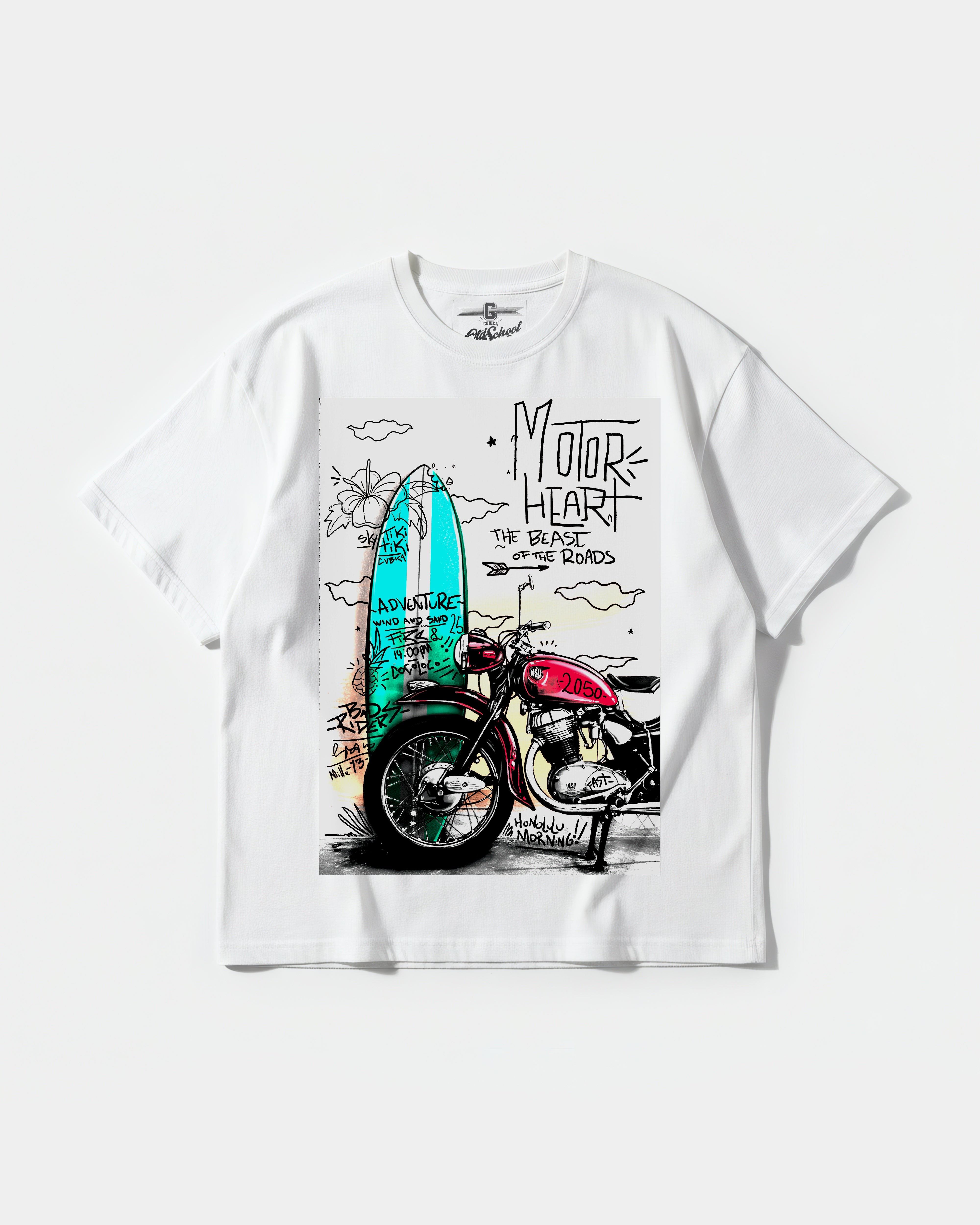 Camiseta Motor Heart Big Front Oversize Basic Blanco