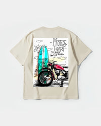 Camiseta Motor Heart White Pocket Front Oversize Basic Beige