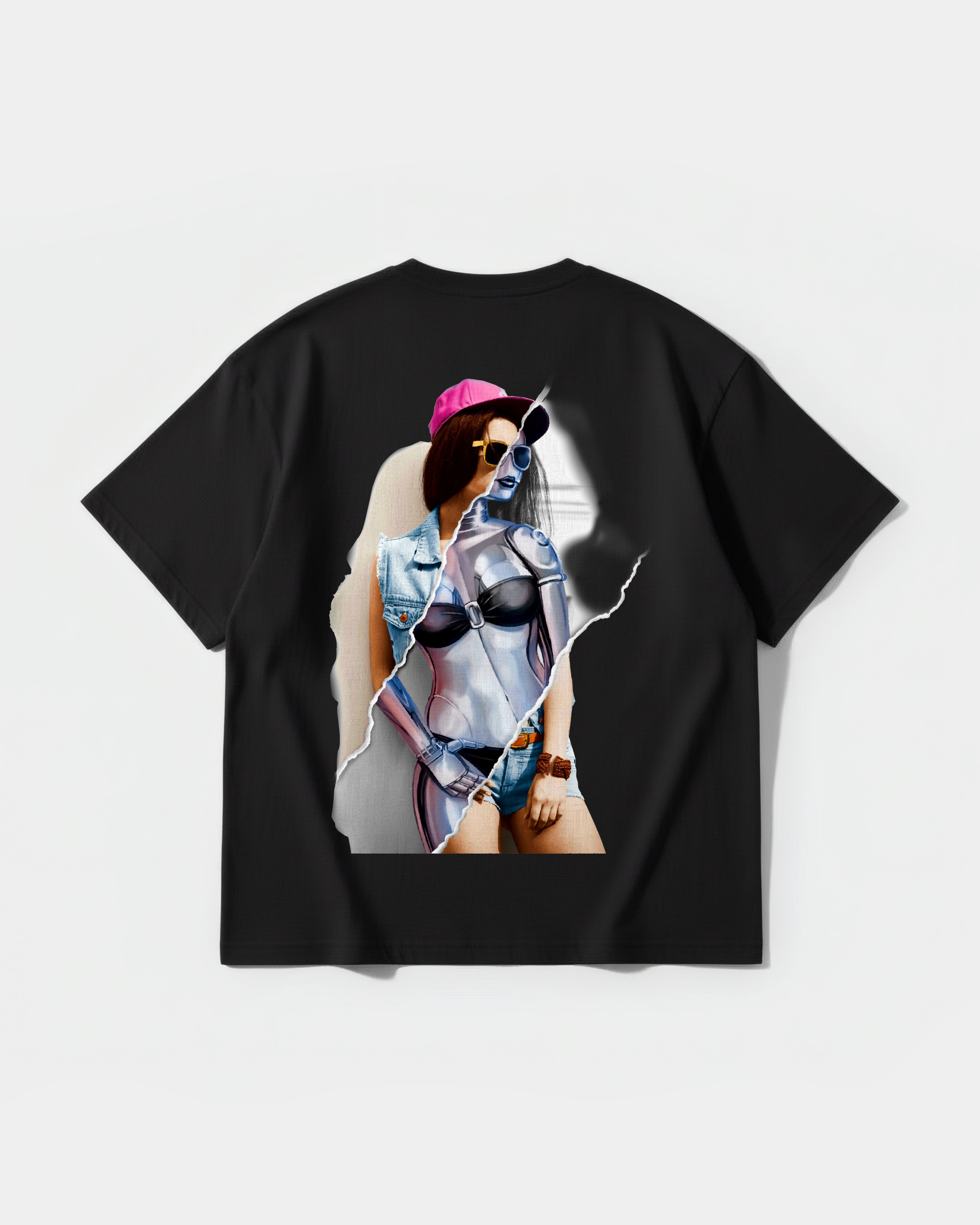 Robot Girl Big Back Oversize Basic T-shirt