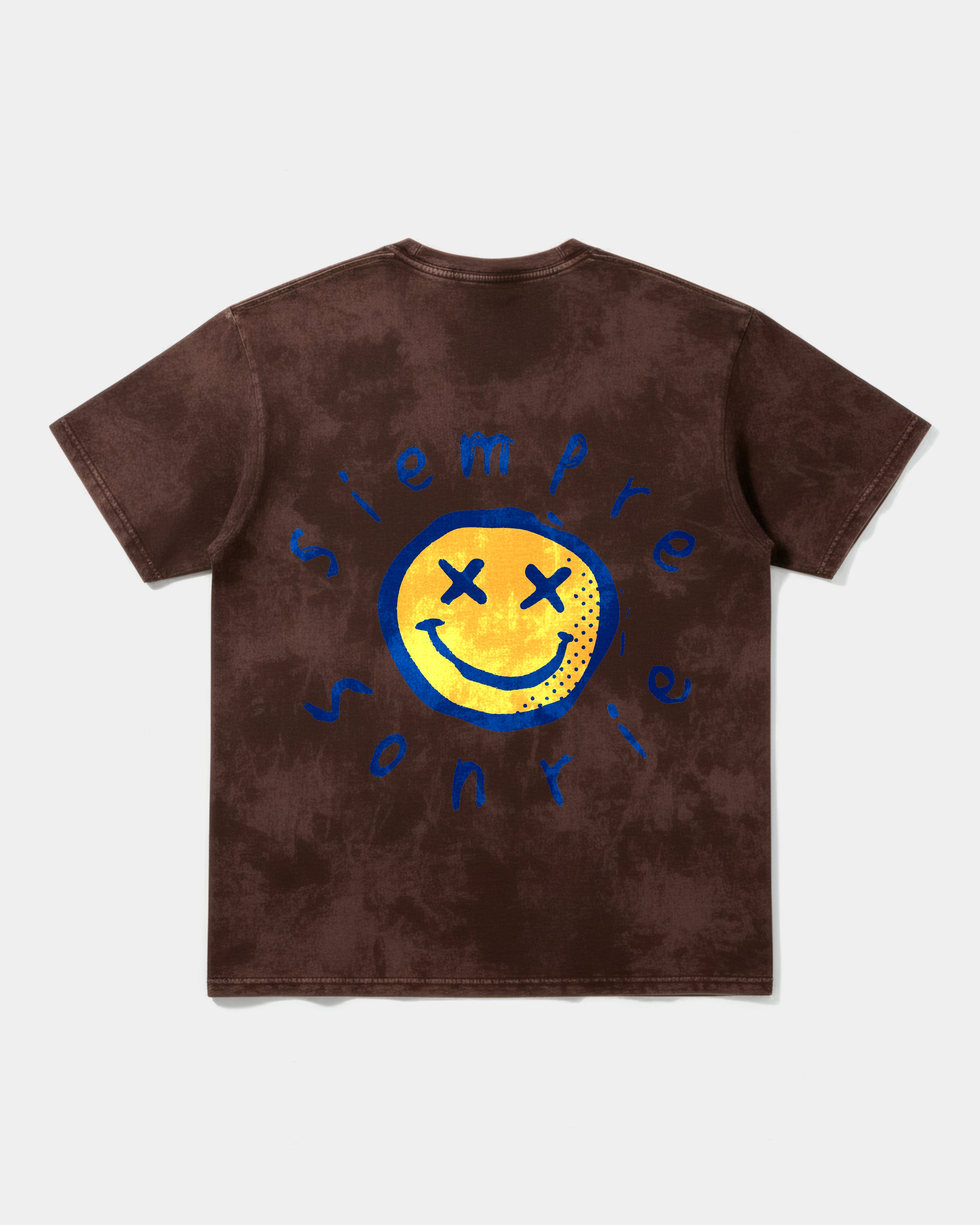 Camiseta Siempre Sonrie Pocket Front Oversize Acid Marron