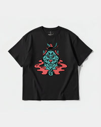 Camiseta Oso Con Gorro Big Front Oversize Basic Negro