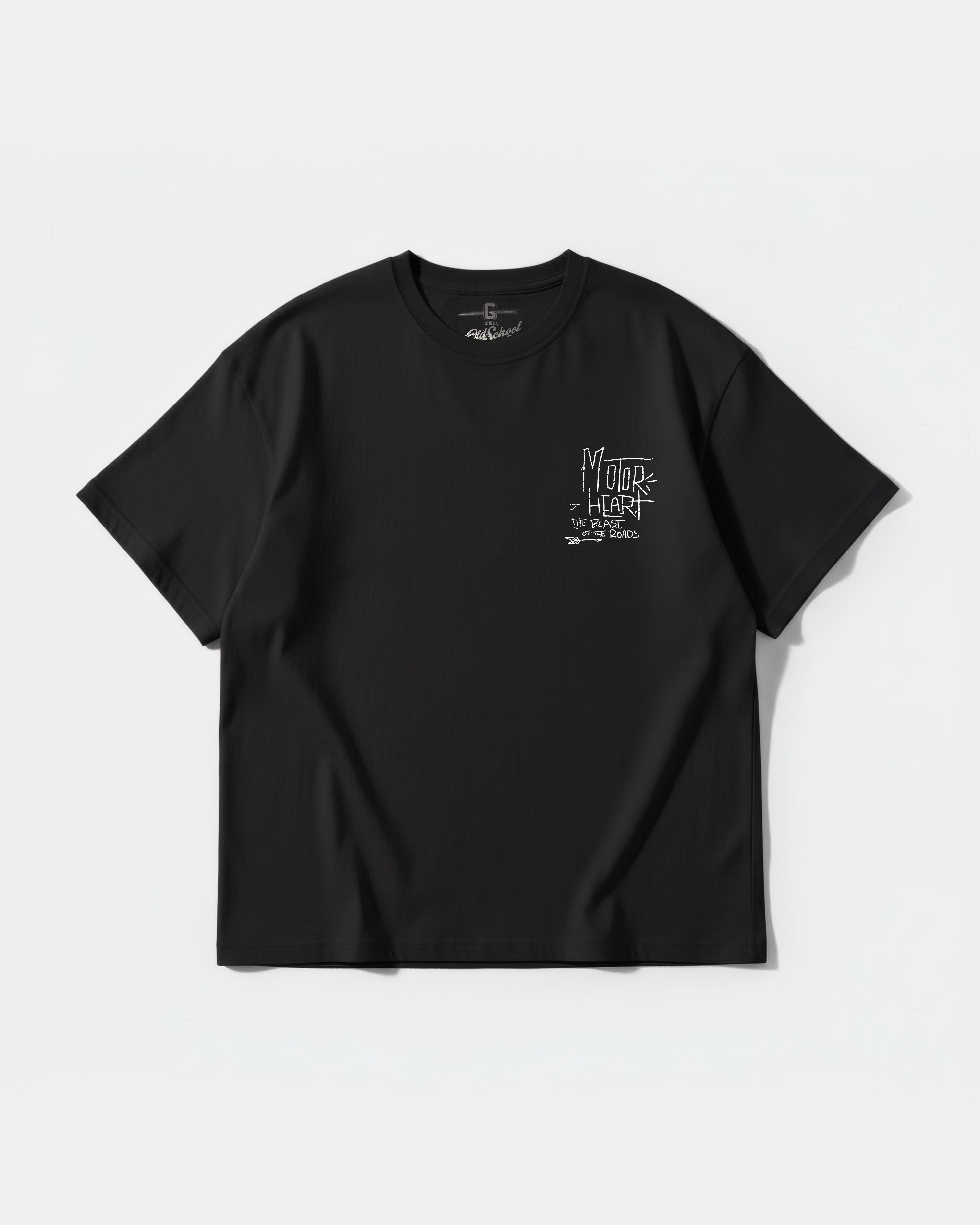 Camiseta Motor Heart White Pocket Front Oversize Basic Negro