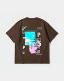 Camiseta Music Paint White Big Back Oversize Basic Marron