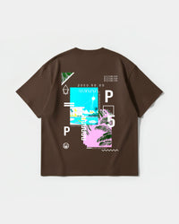 Camiseta Music Paint White Big Back Oversize Basic Marron