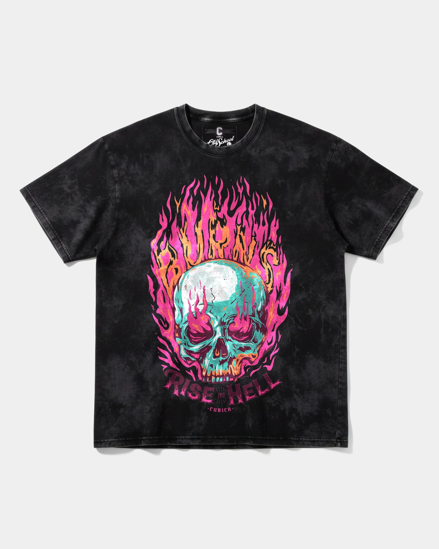 Camiseta Rise In Hell Big Front Oversize Acid Negro