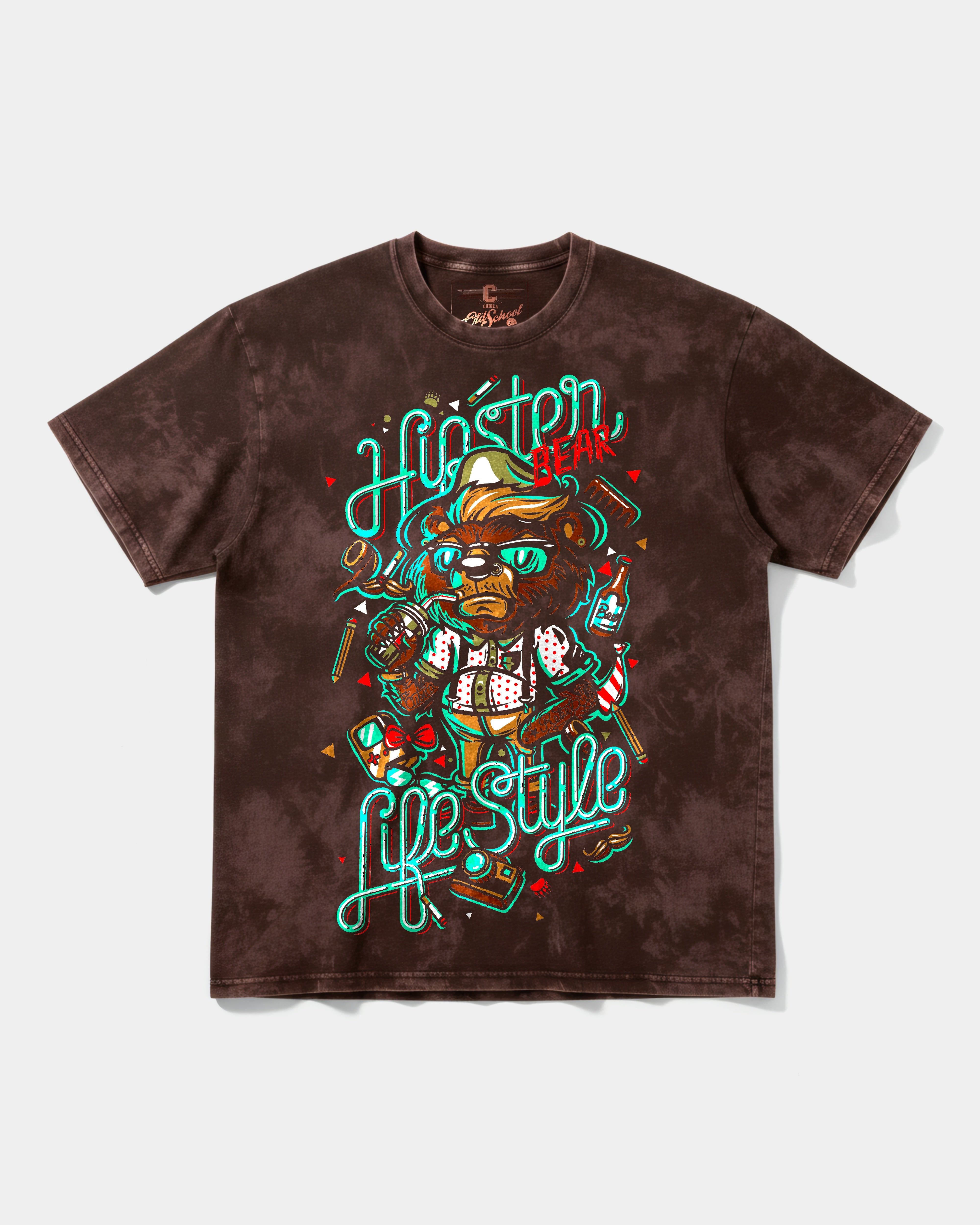 Camiseta Hipster Bear Big Front Oversize Acid Marron