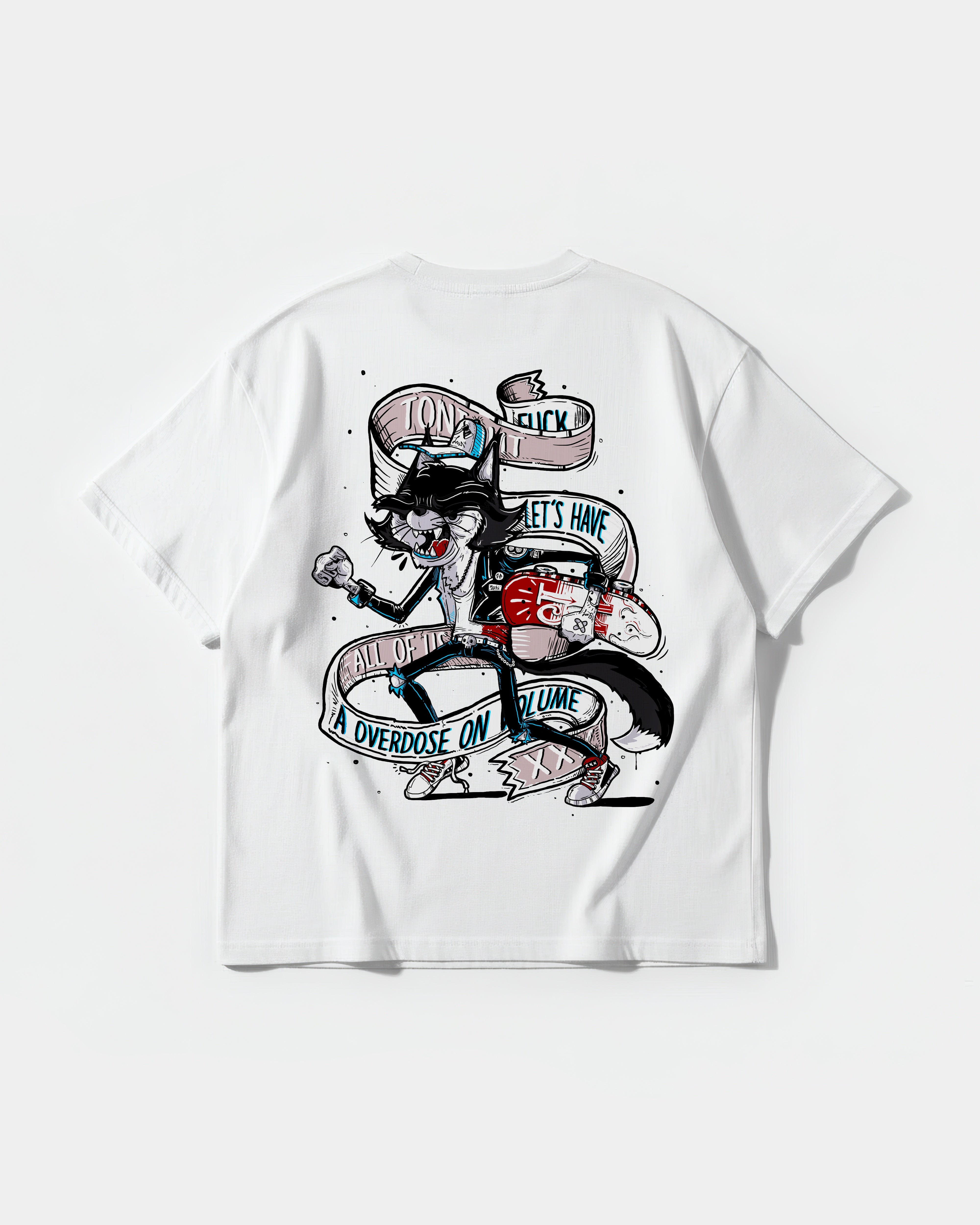 Skater Cat Big Back Oversize Basic T-shirt