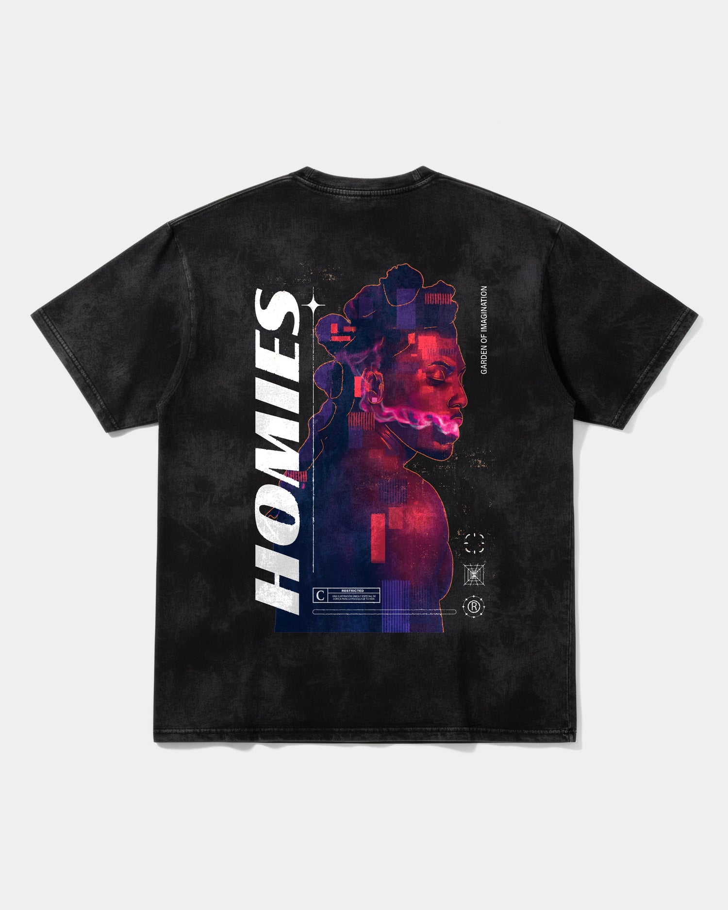 Camiseta Homies White Big Back Oversize Acid Negro