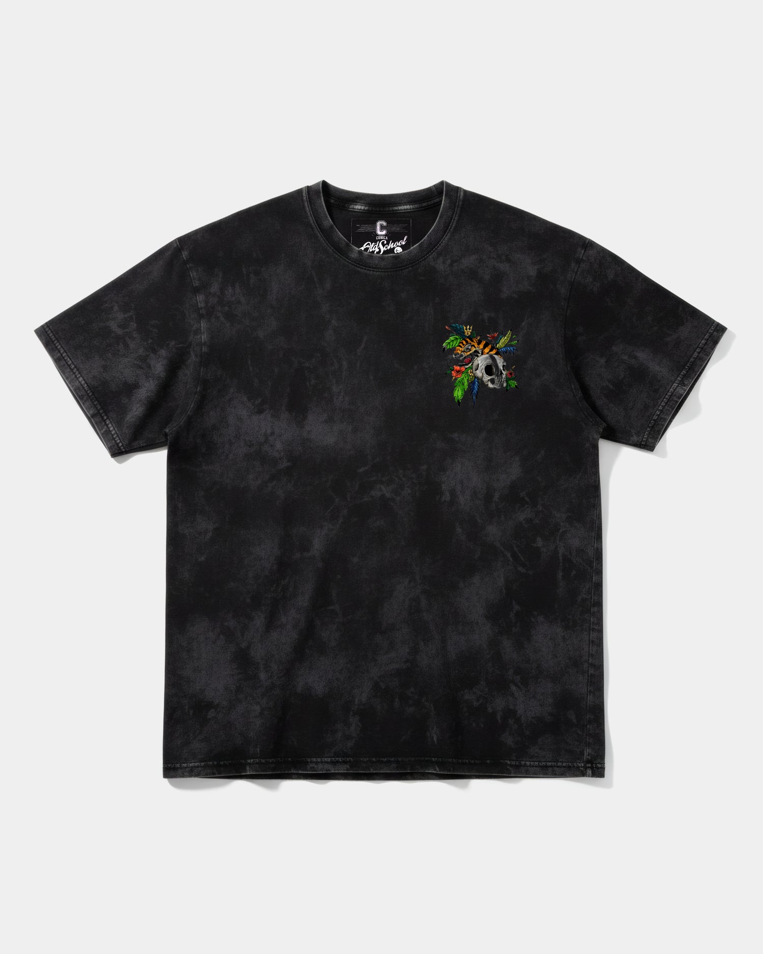 Camiseta Tiger Skull Pocket Front Oversize Acid Negro