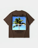 Camiseta Ocean Is Calling Big Back Oversize Basic Marron