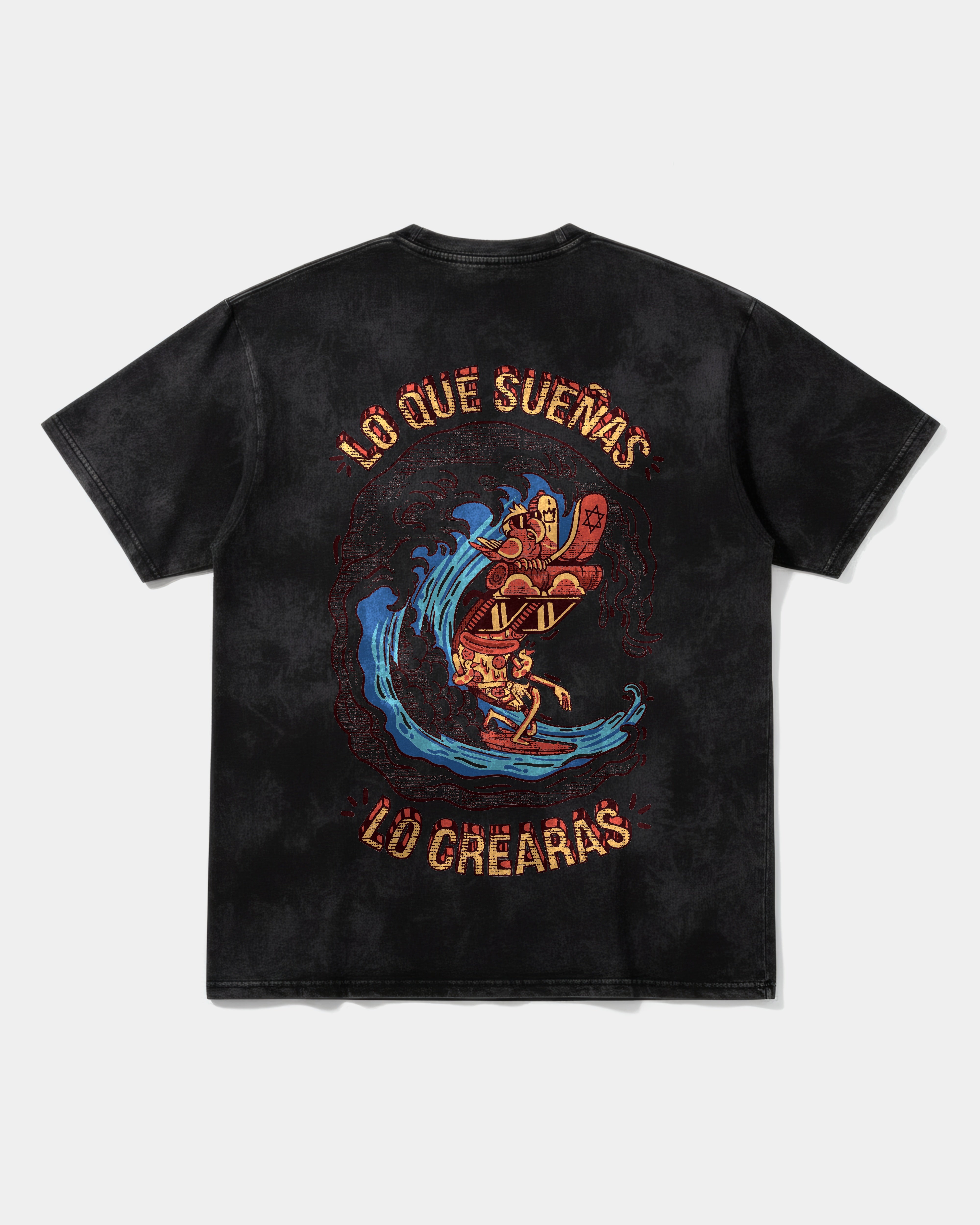 Camiseta Pizza Surf Pocket Front Oversize Acid Negro