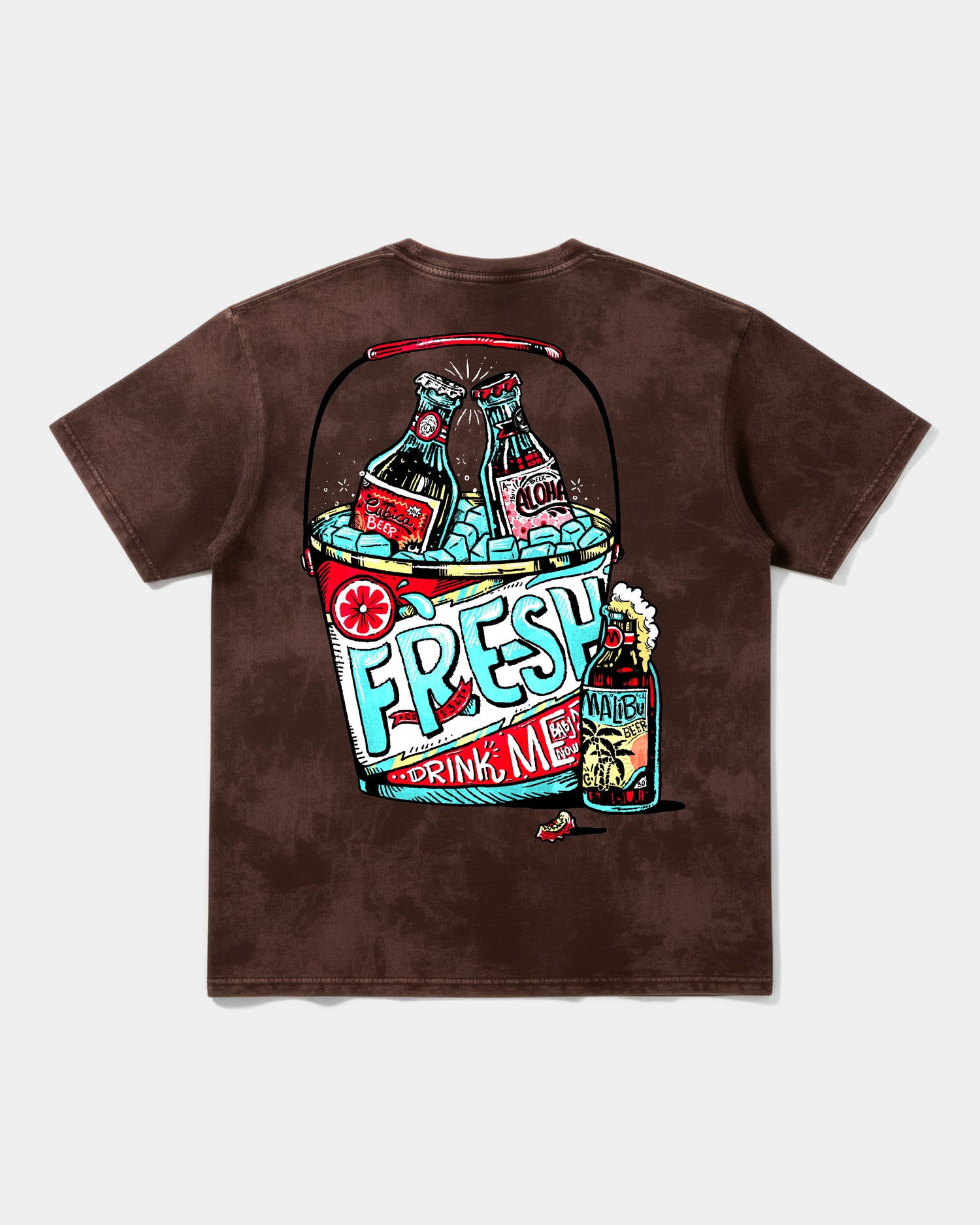 Camiseta Fresh Drink White Pocket Front Oversize Acid Marron