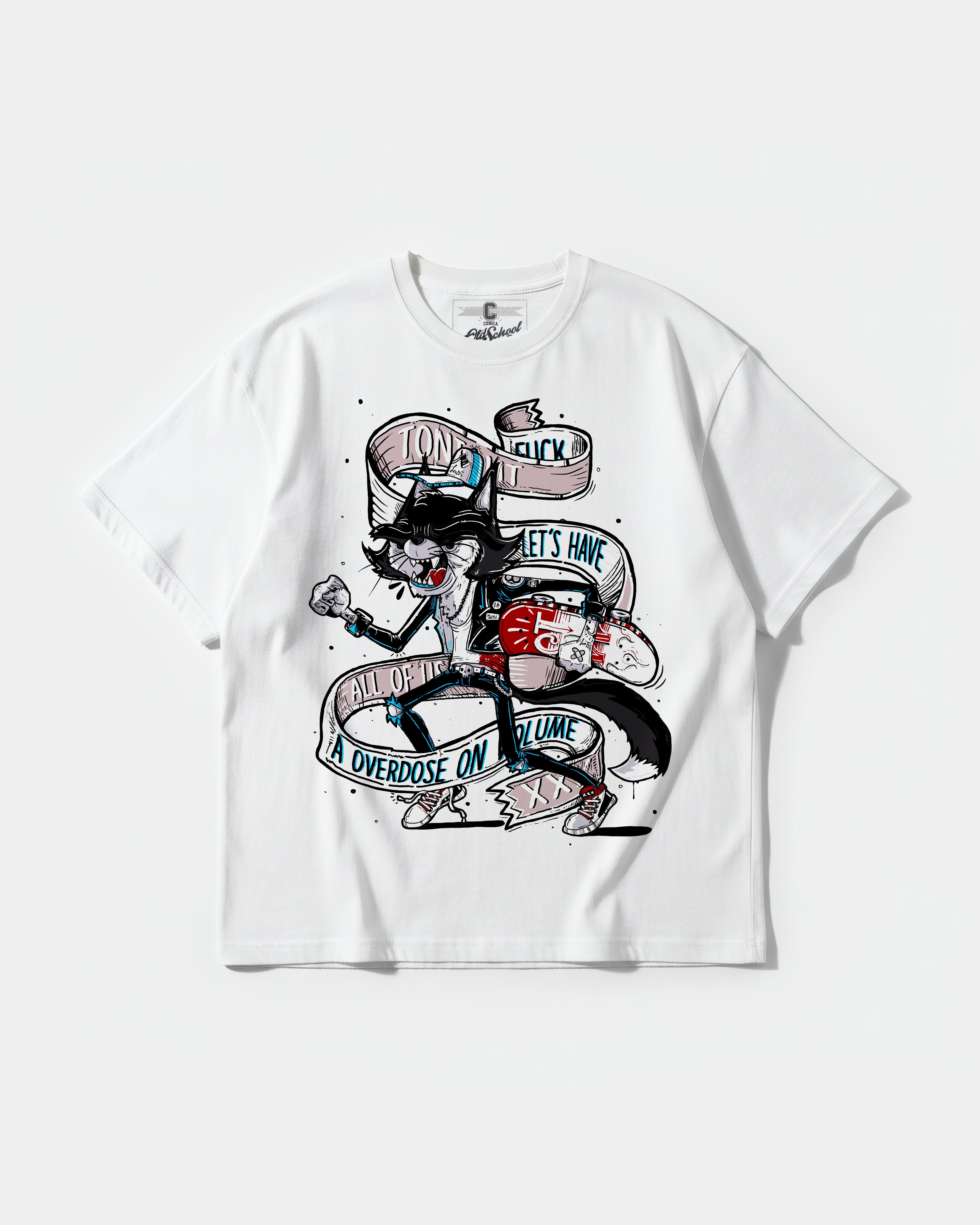 Cat Big Front Oversize Basic Skater T-shirt