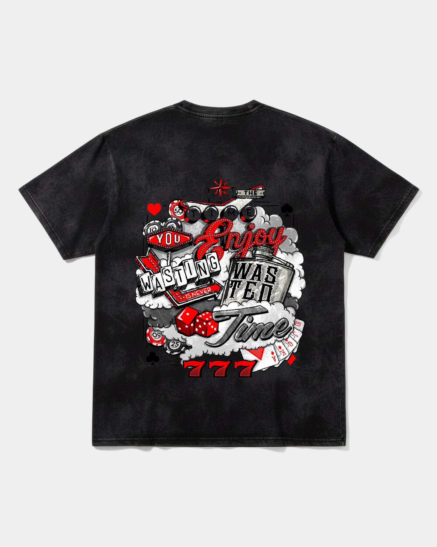 Camiseta Wasting Time 777 Big Back Oversize Acid Negro