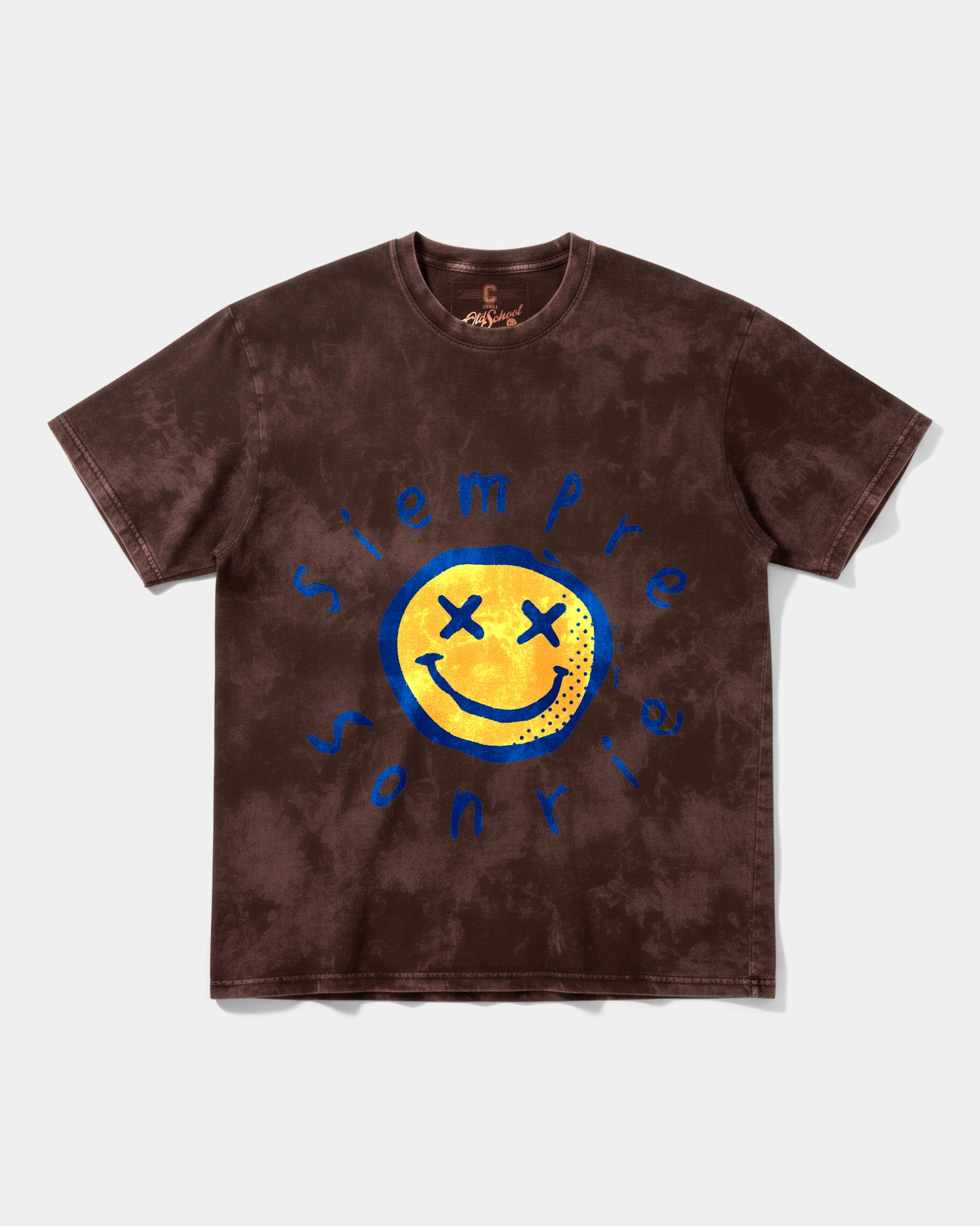 Camiseta Siempre Sonrie Pocket Front Oversize Acid Marron