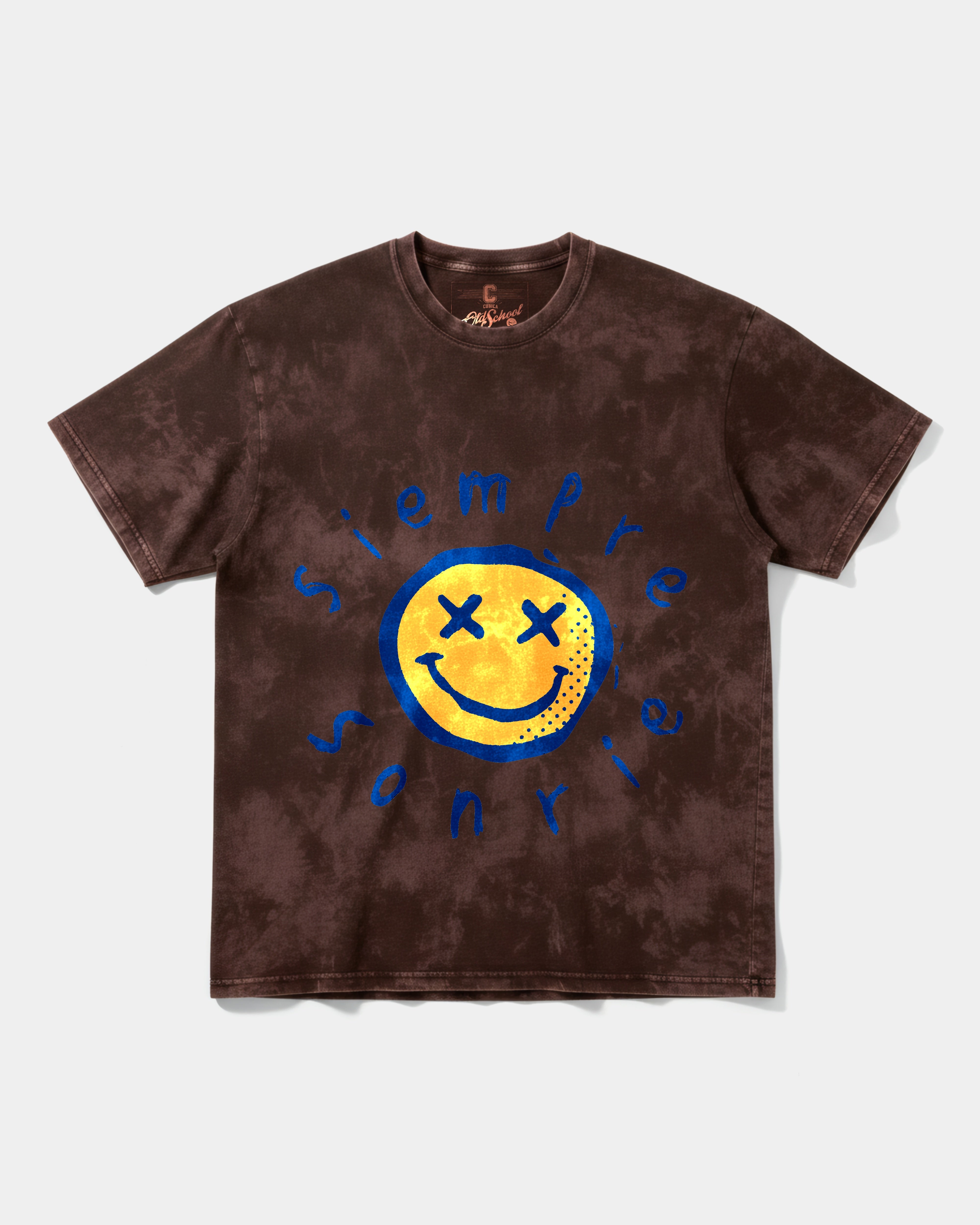 Camiseta Siempre Sonrie Pocket Front Oversize Acid Marron